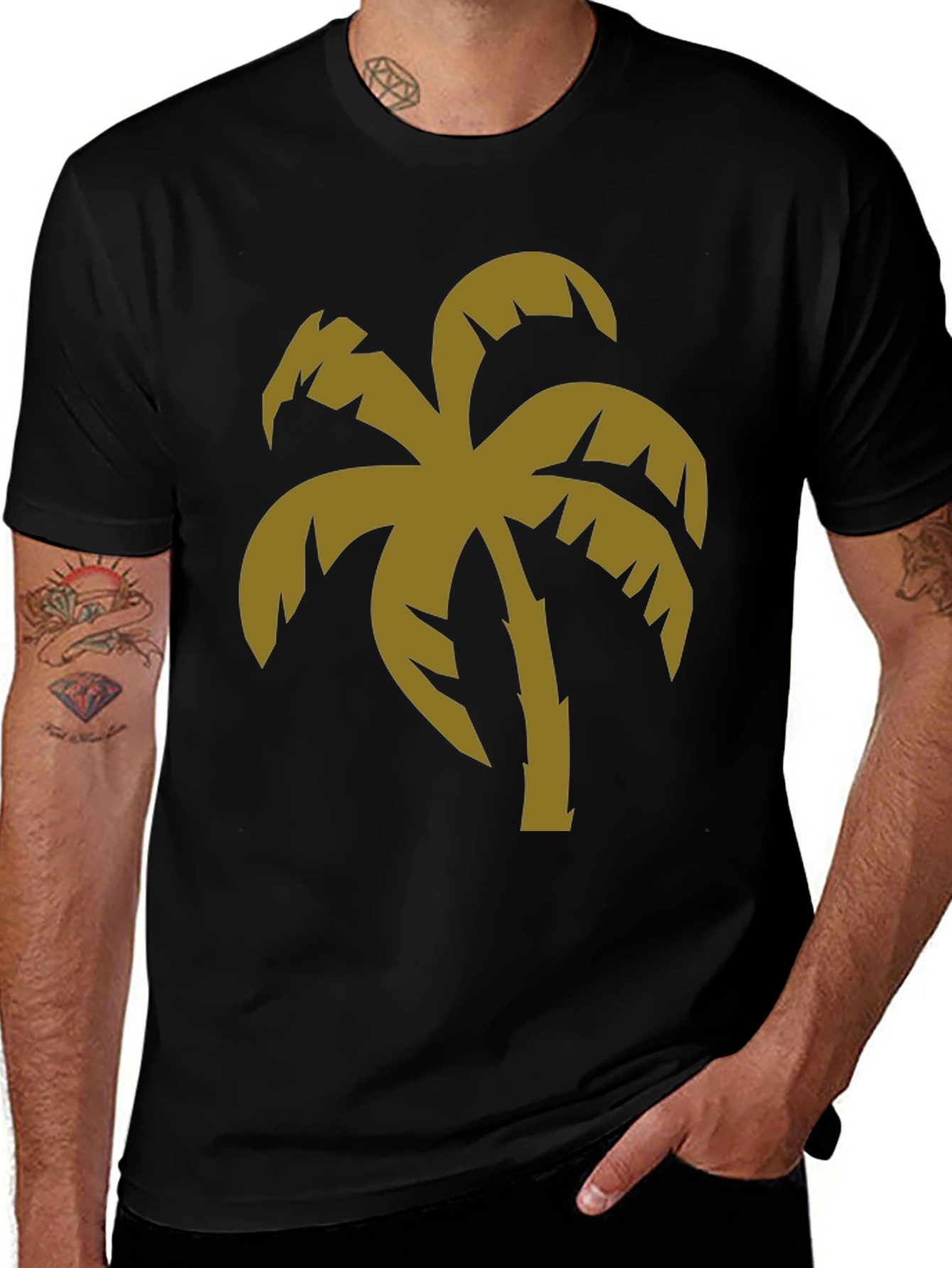 Variant 11 of Tropical Palm Tree Graphic Black T-Shirt