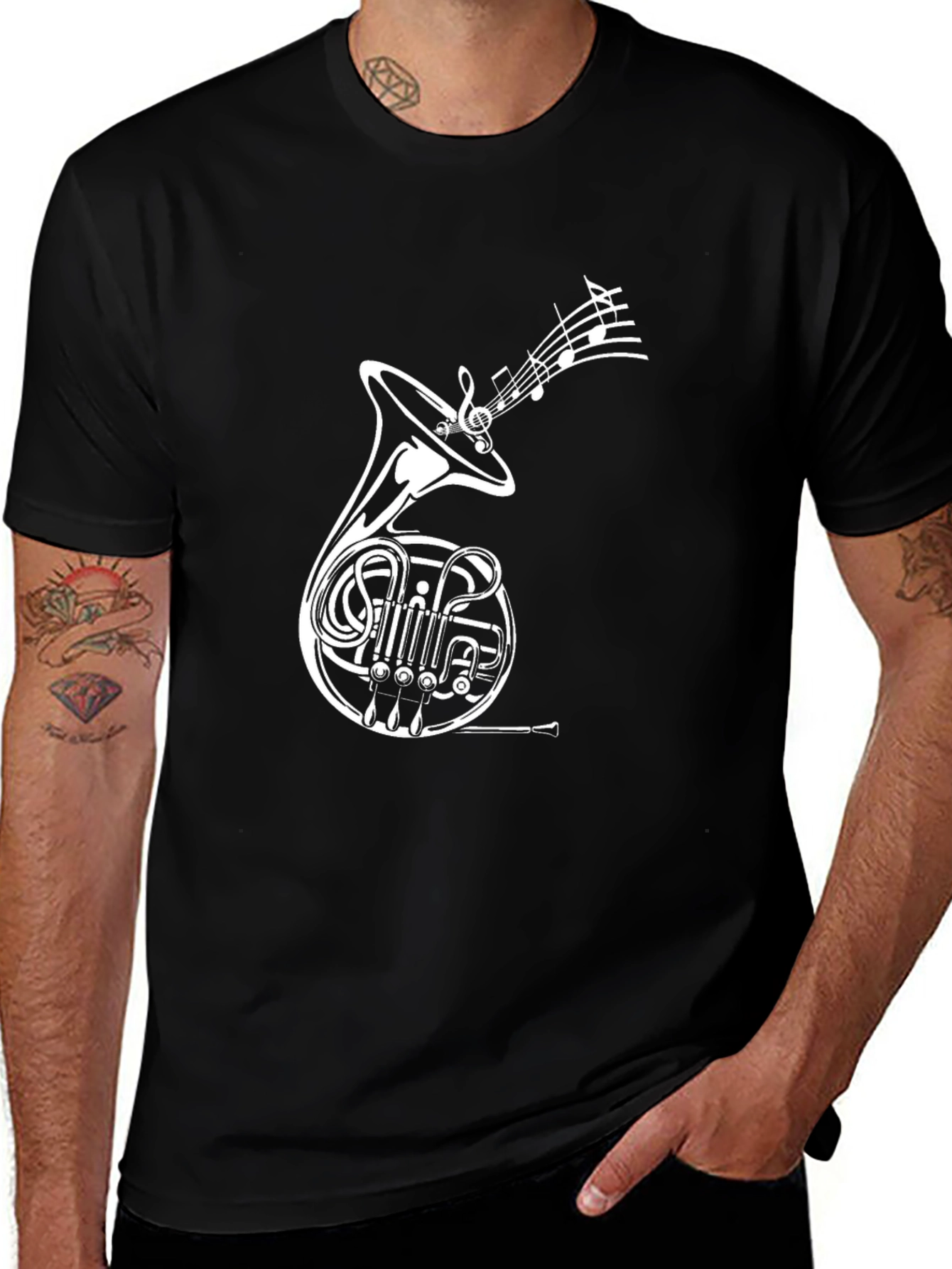 Variant 11 of French Horn Music T-Shirt - Black