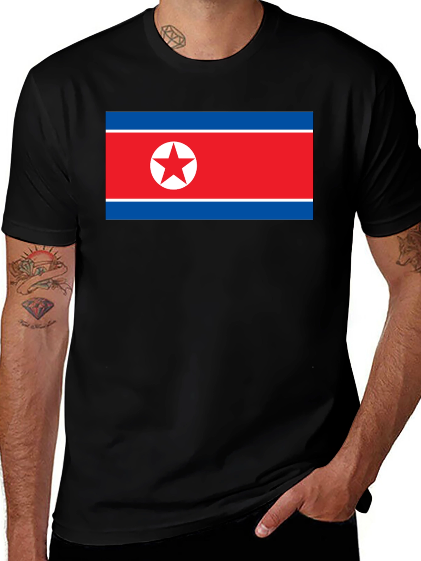 Variant 4 of North Korea Flag Graphic T-Shirt - Black