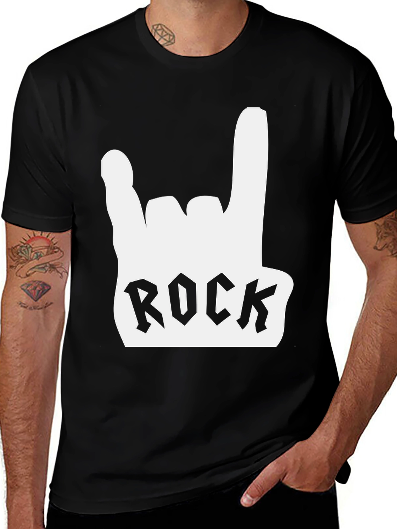Variant 22 of Rock On Black Tee - Hand Gesture Design