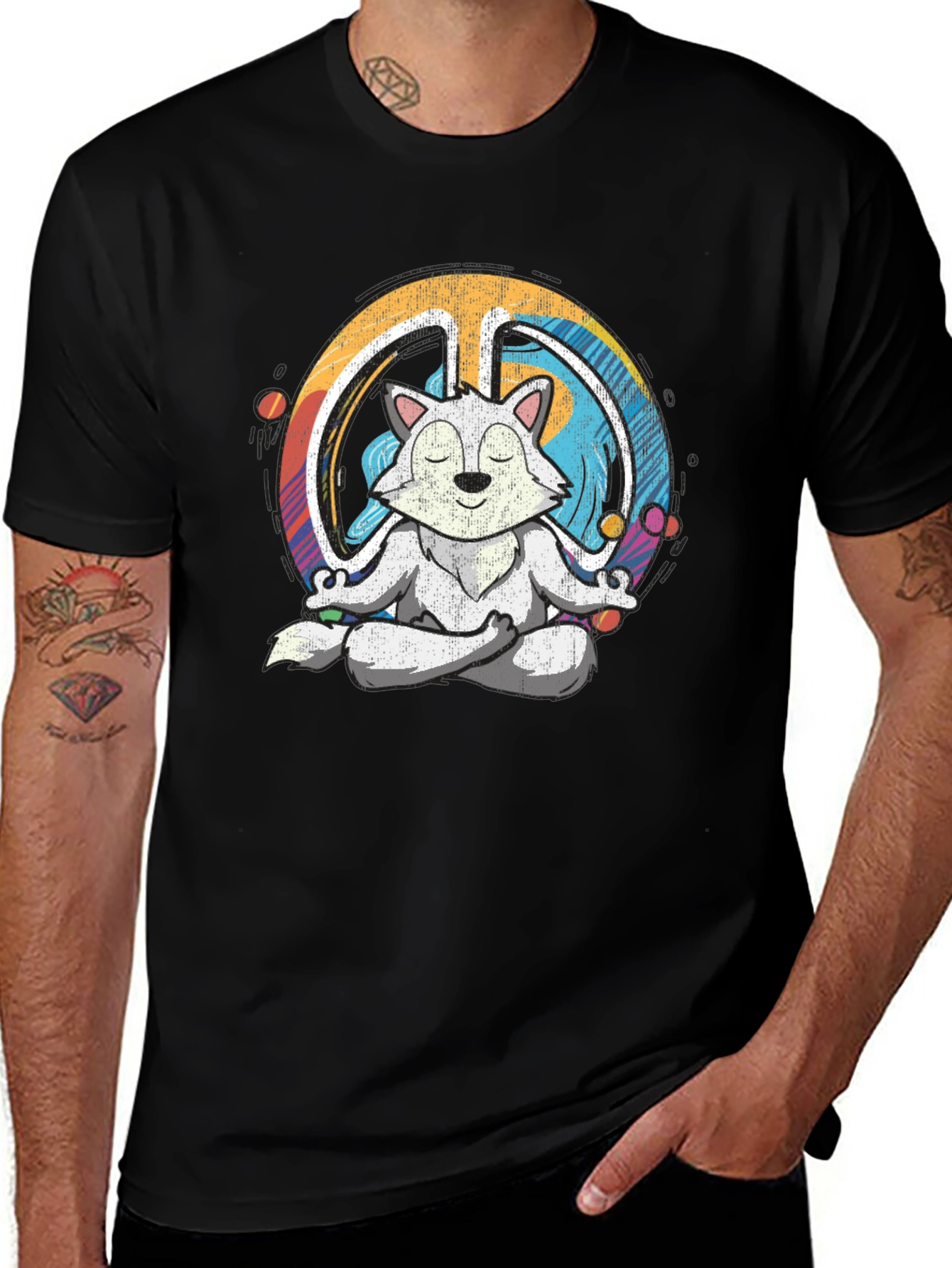 Variant 27 of Meditating Wolf Peace Sign Graphic Tee