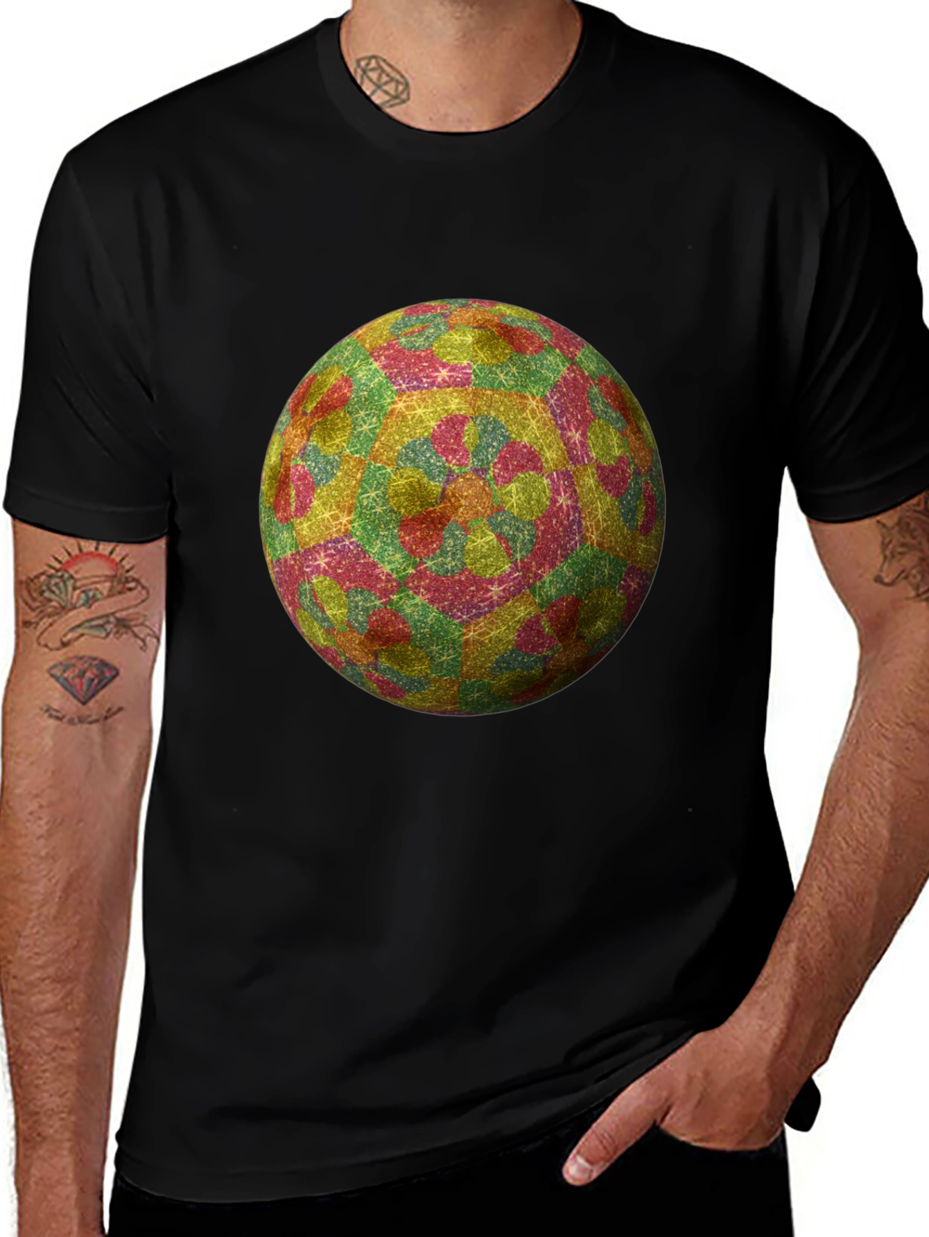 Variant 11 of Geometric Globe Print Black T-Shirt