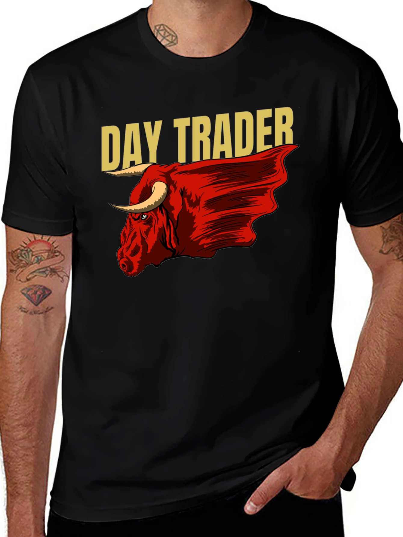 Variant 11 of Day Trader Bull Graphic Black T-Shirt