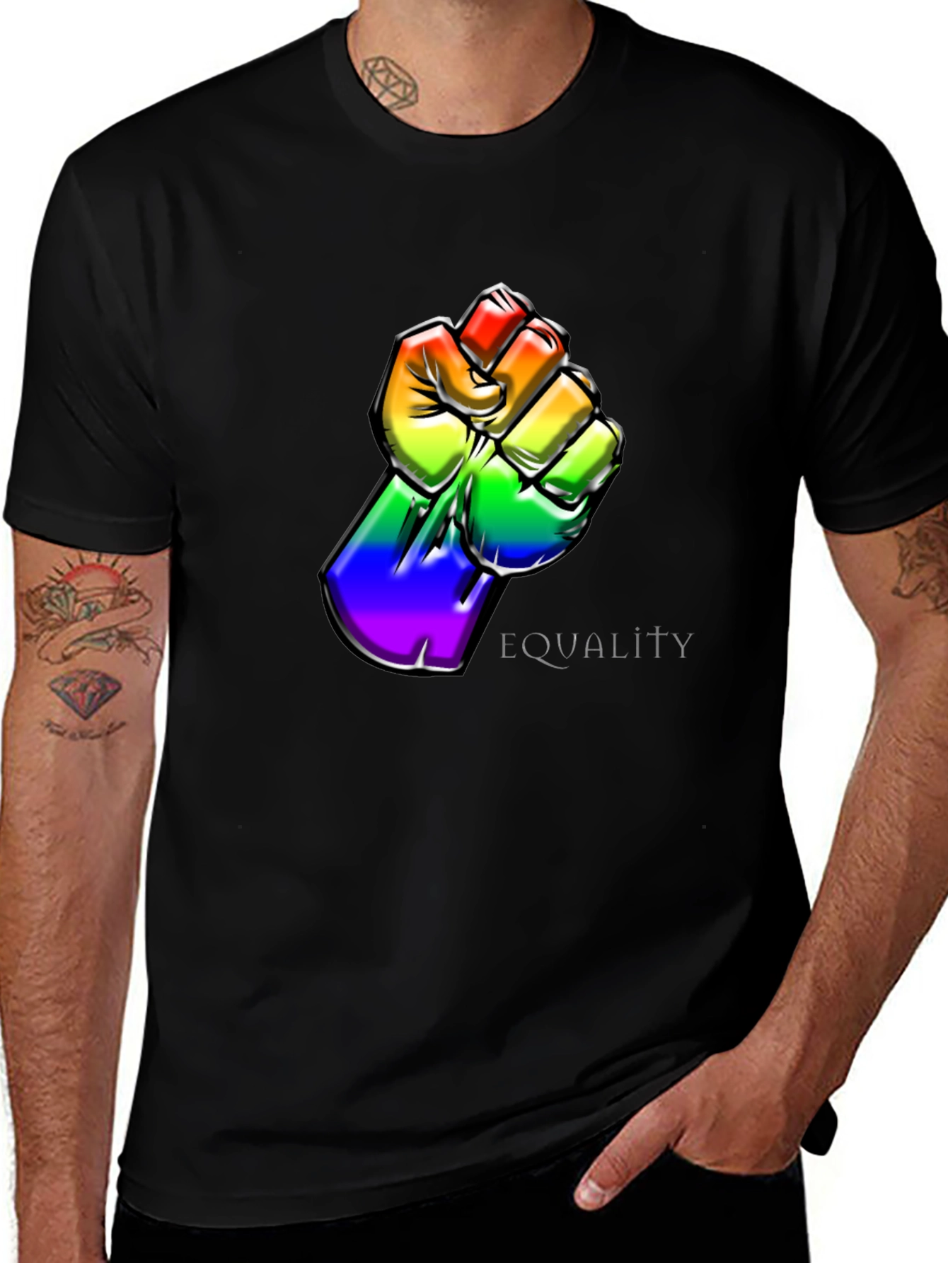 Variant 22 of Equality Rainbow Fist Tee - Men's Black T-Shirt