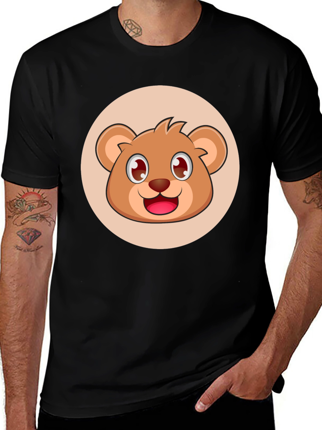 Variant 19 of Cute Cartoon Bear Graphic Tee - Black Unisex T-Shirt