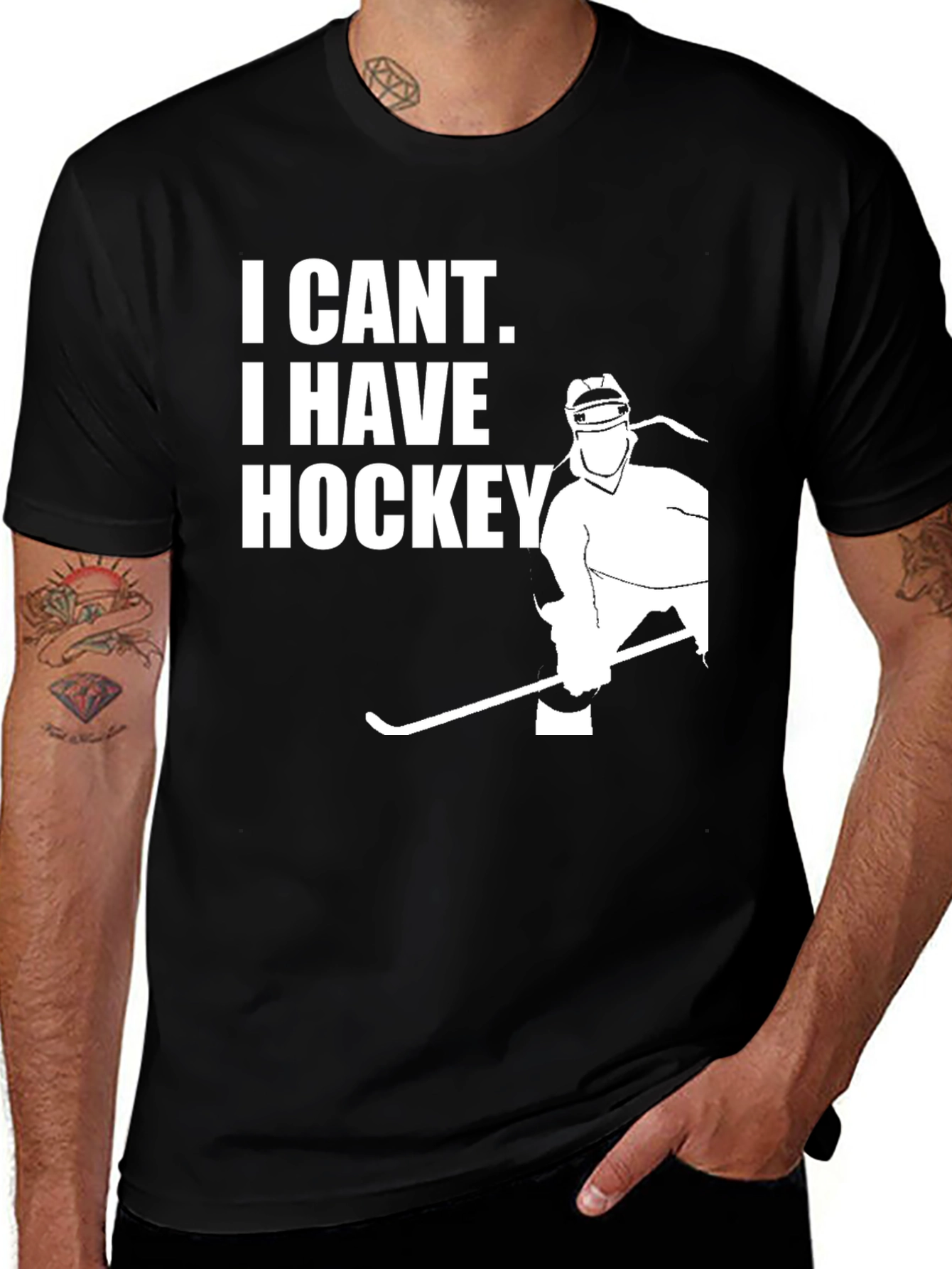 Variant 16 of I Can't I Have Hockey Black T-Shirt
