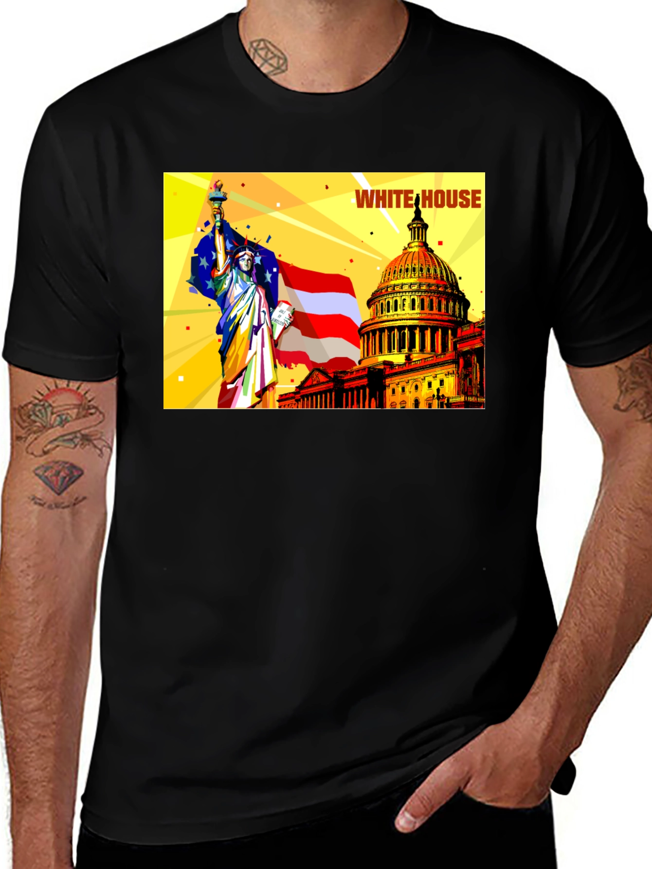 Variant 26 of Statue of Liberty Graphic Print Black T-Shirt