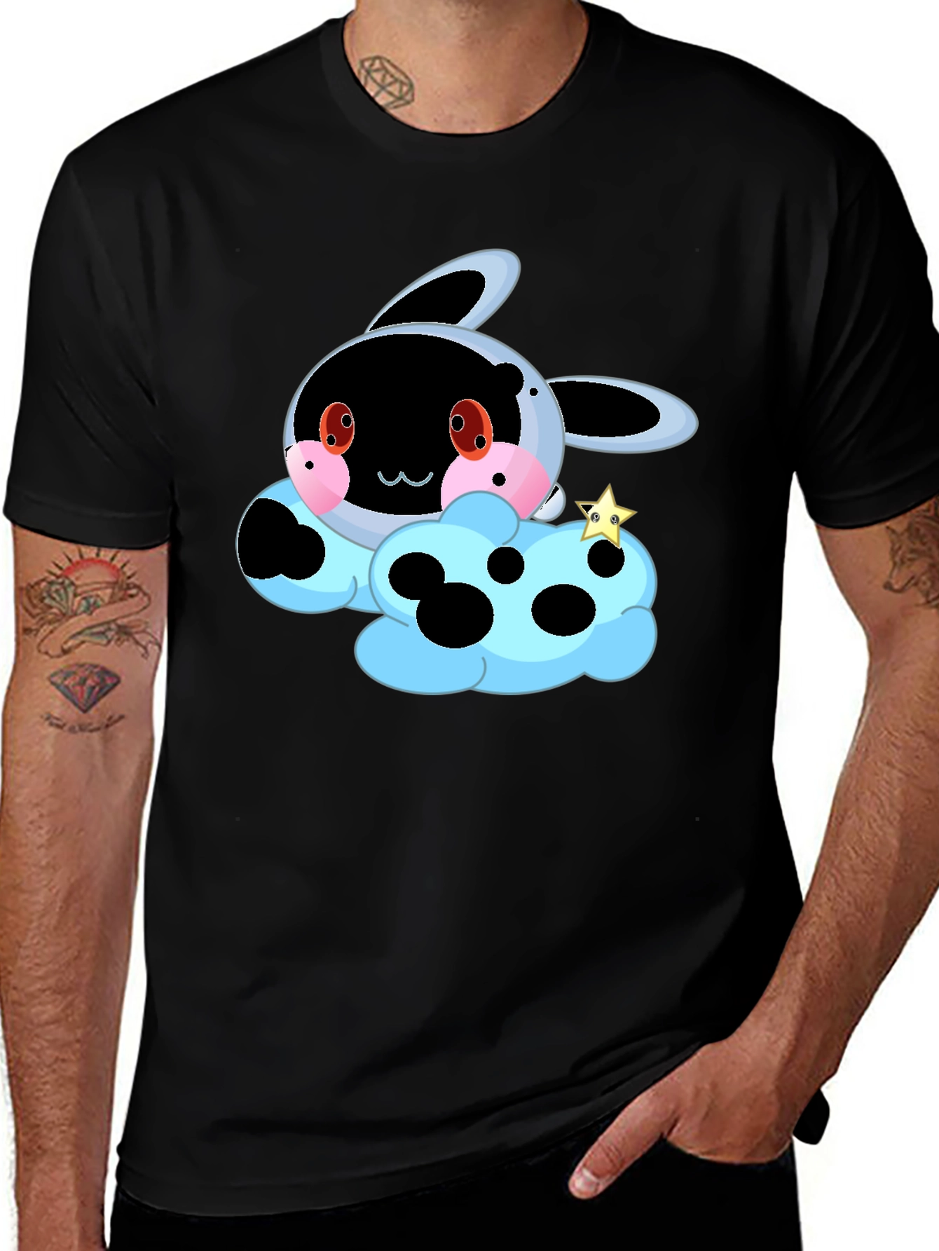 Variant 11 of Cute Cartoon Cloud T-Shirt - Black