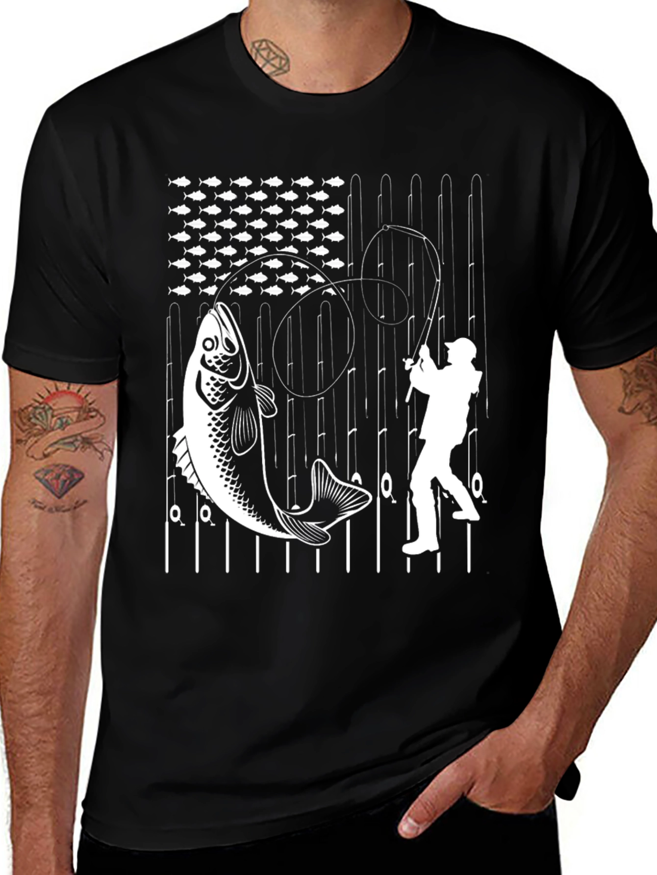 Variant 8 of Fishing American Flag Graphic T-Shirt