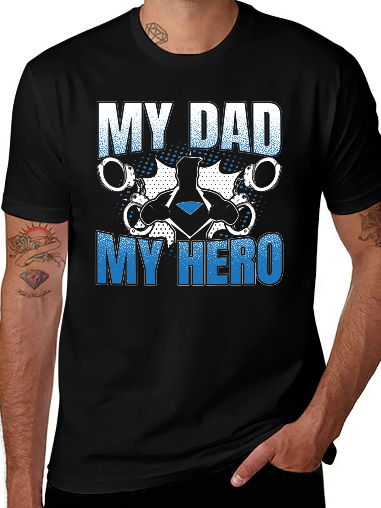 Variant 4 of My Dad My Hero Graphic Tee - Police Officer Dad T-Shirt