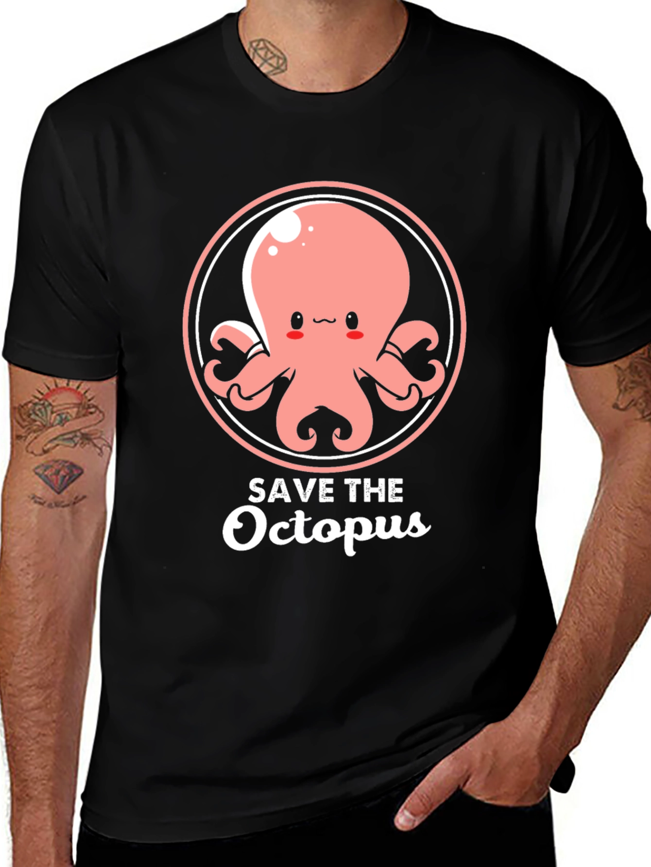 Variant 9 of Save The Octopus Graphic Tee - Black Cotton Shirt