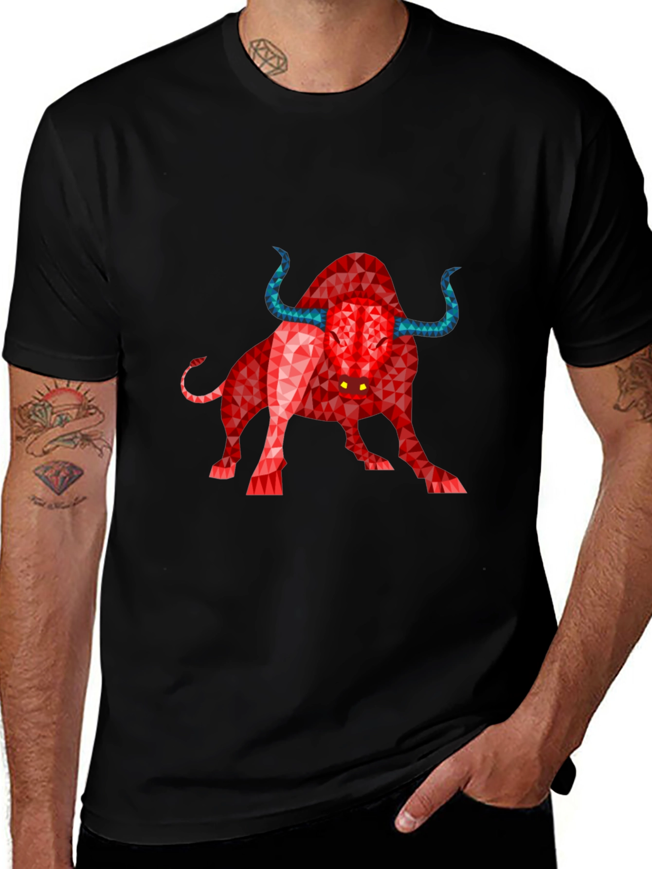 Variant 26 of Geometric Bull Graphic Tee - Black T-Shirt