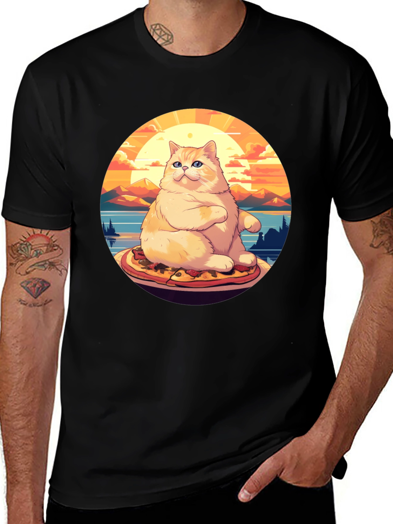 Pizza Cat T-Shirt: Sunset Vibes