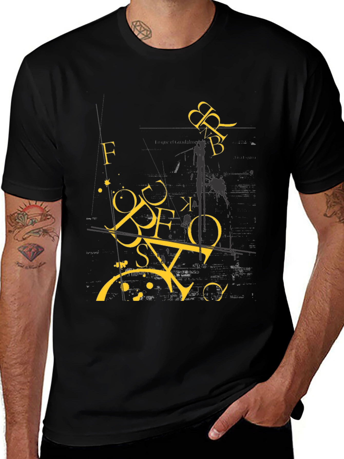Variant 7 of Abstract Letter Graphic Print Black T-Shirt