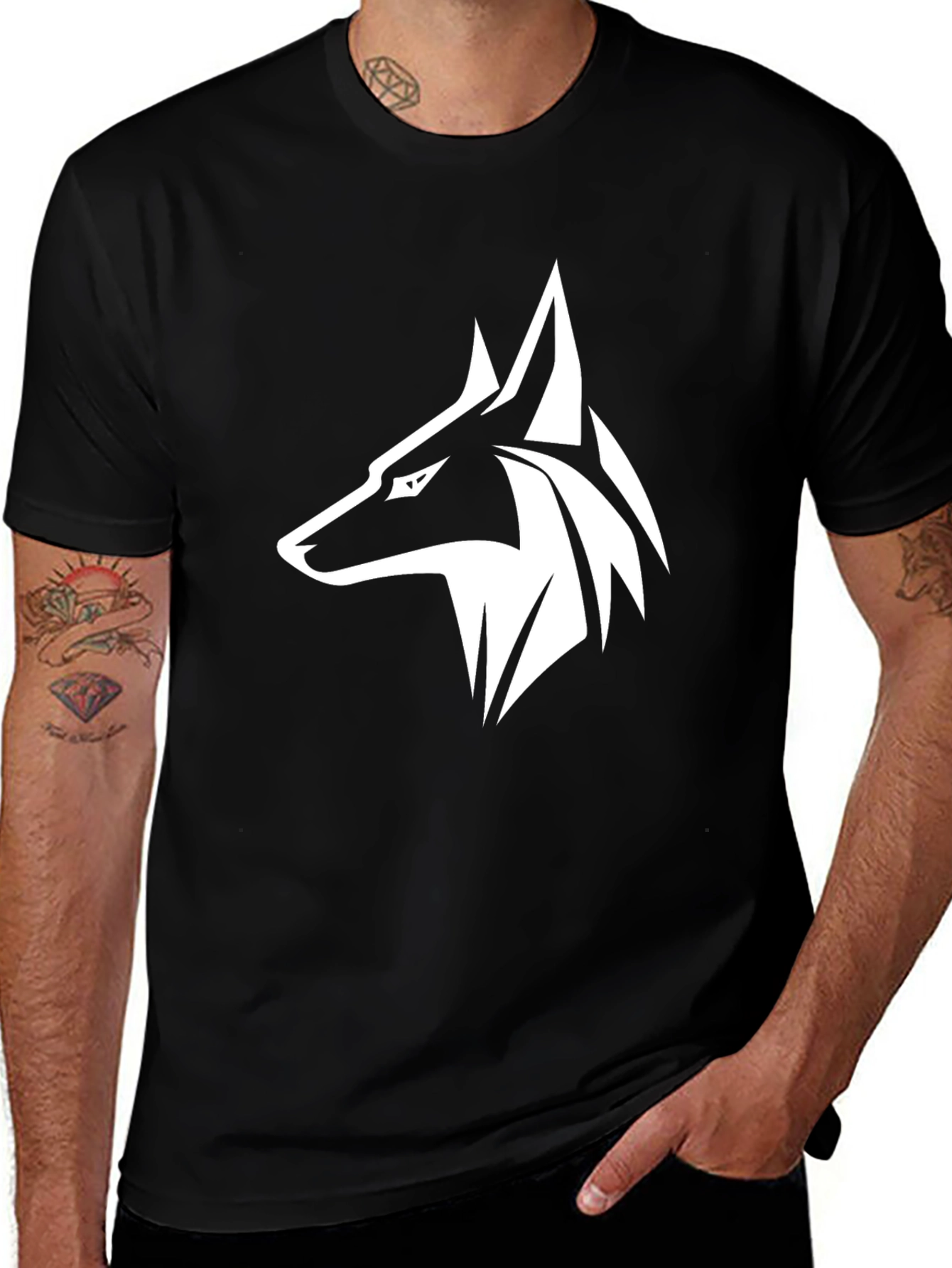 Variant 13 of Black T-Shirt with Stylized Wolf Design