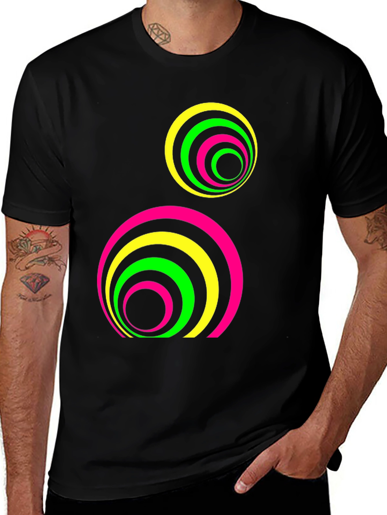 Variant 29 of Retro Neon Circle Graphic Tee - Black
