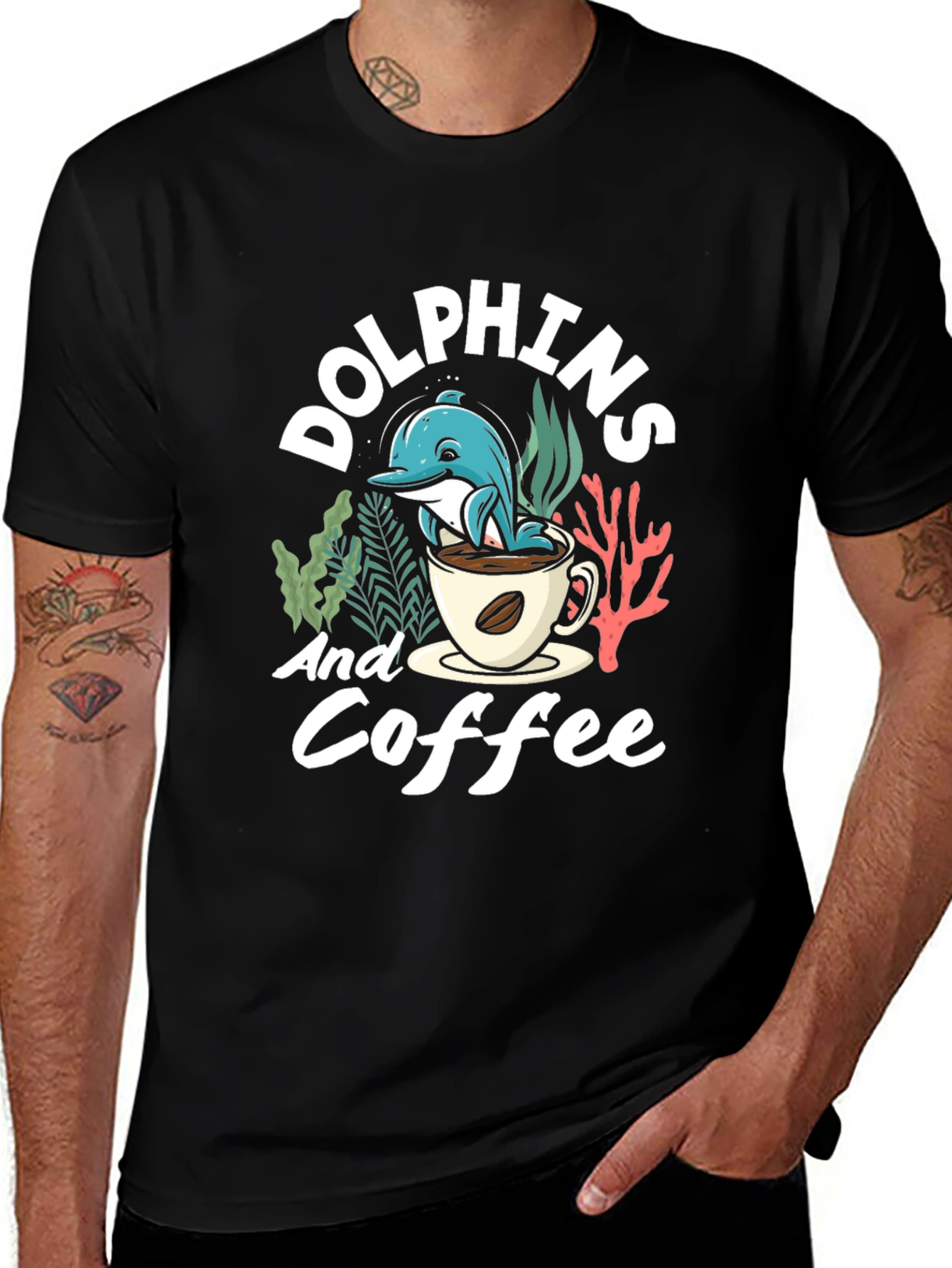 Variant 21 of Dolphins and Coffee Graphic T-Shirt