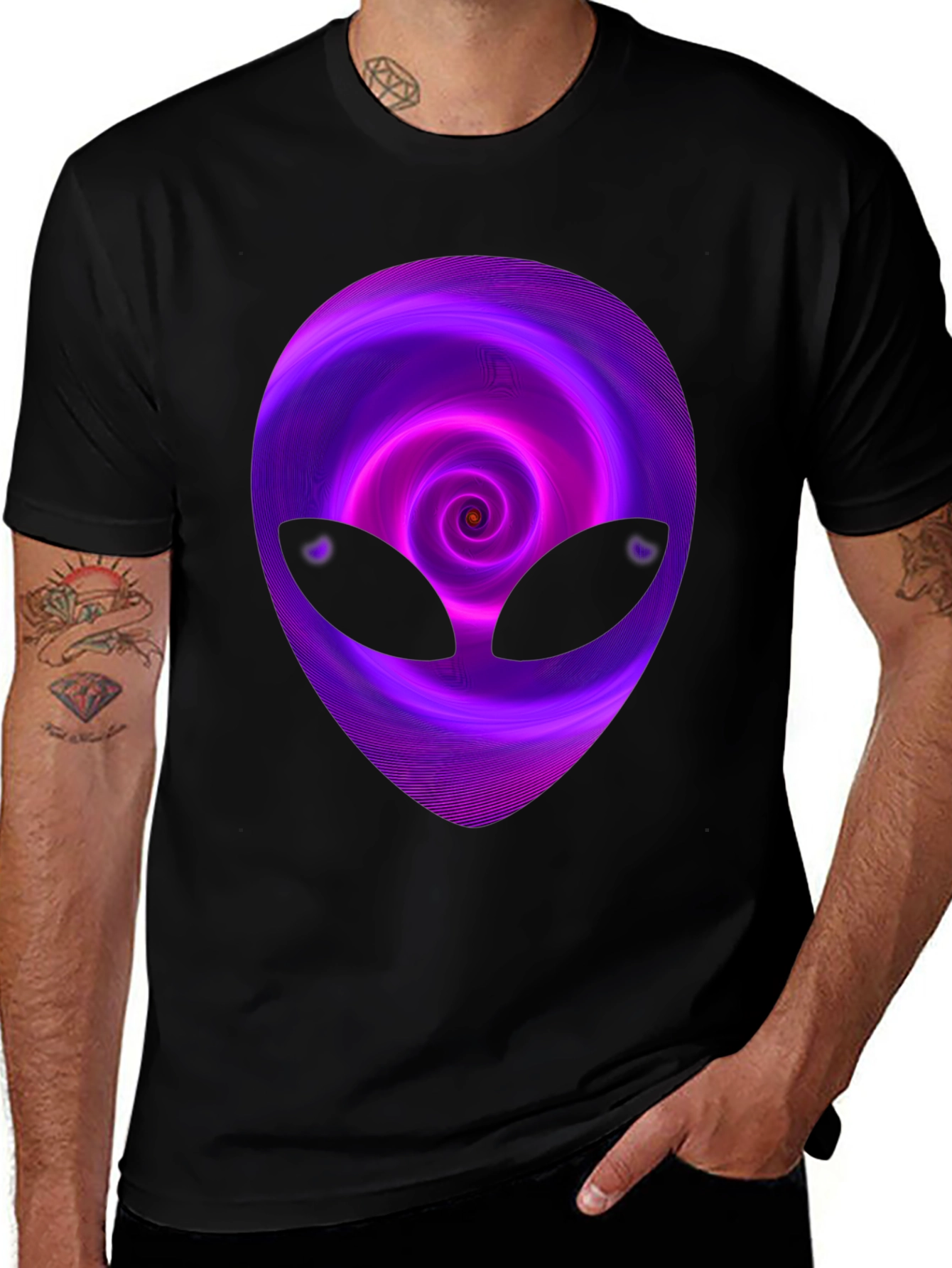 Variant 6 of Alien Swirl Graphic T-Shirt - Men's Black Tee