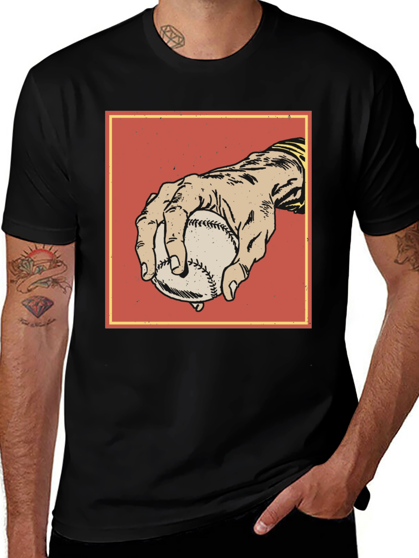 Variant 19 of Baseball Hand Graphic Tee - Retro Style Soft Cotton Shirt