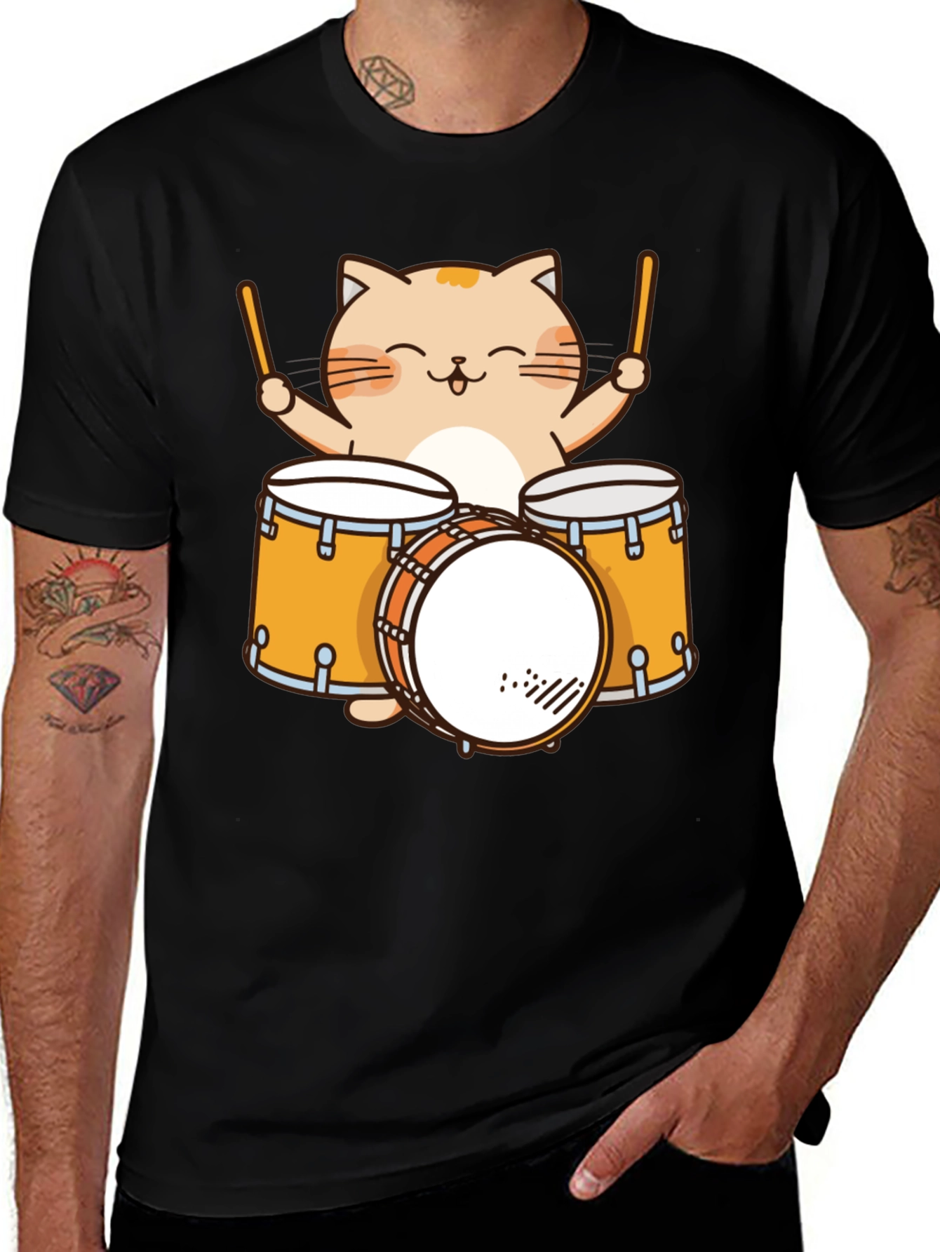 Variant 4 of Cat Drummer T-Shirt - Cute Cartoon Musician Tee
