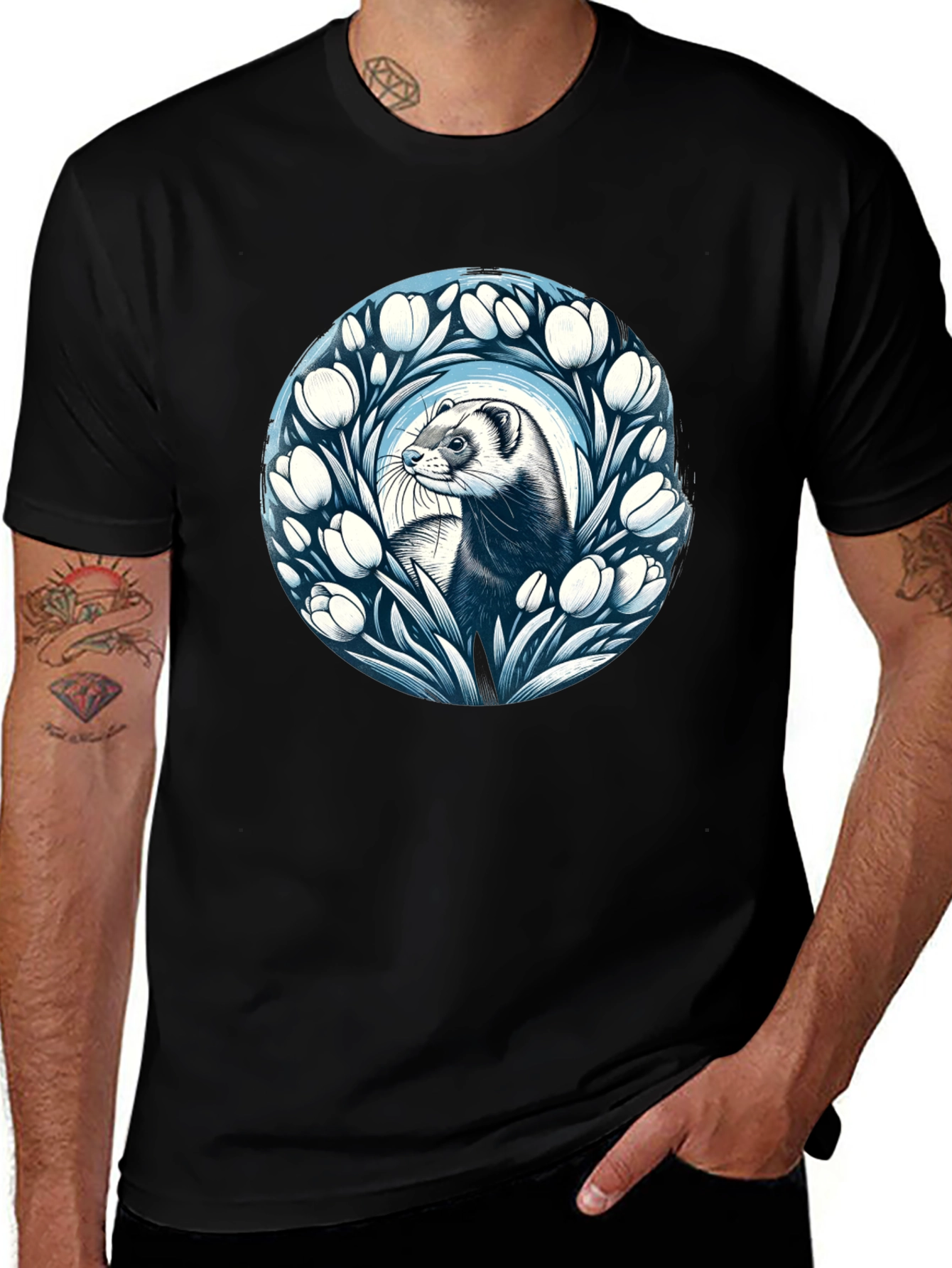Variant 24 of Ferret and Floral Circle Tee