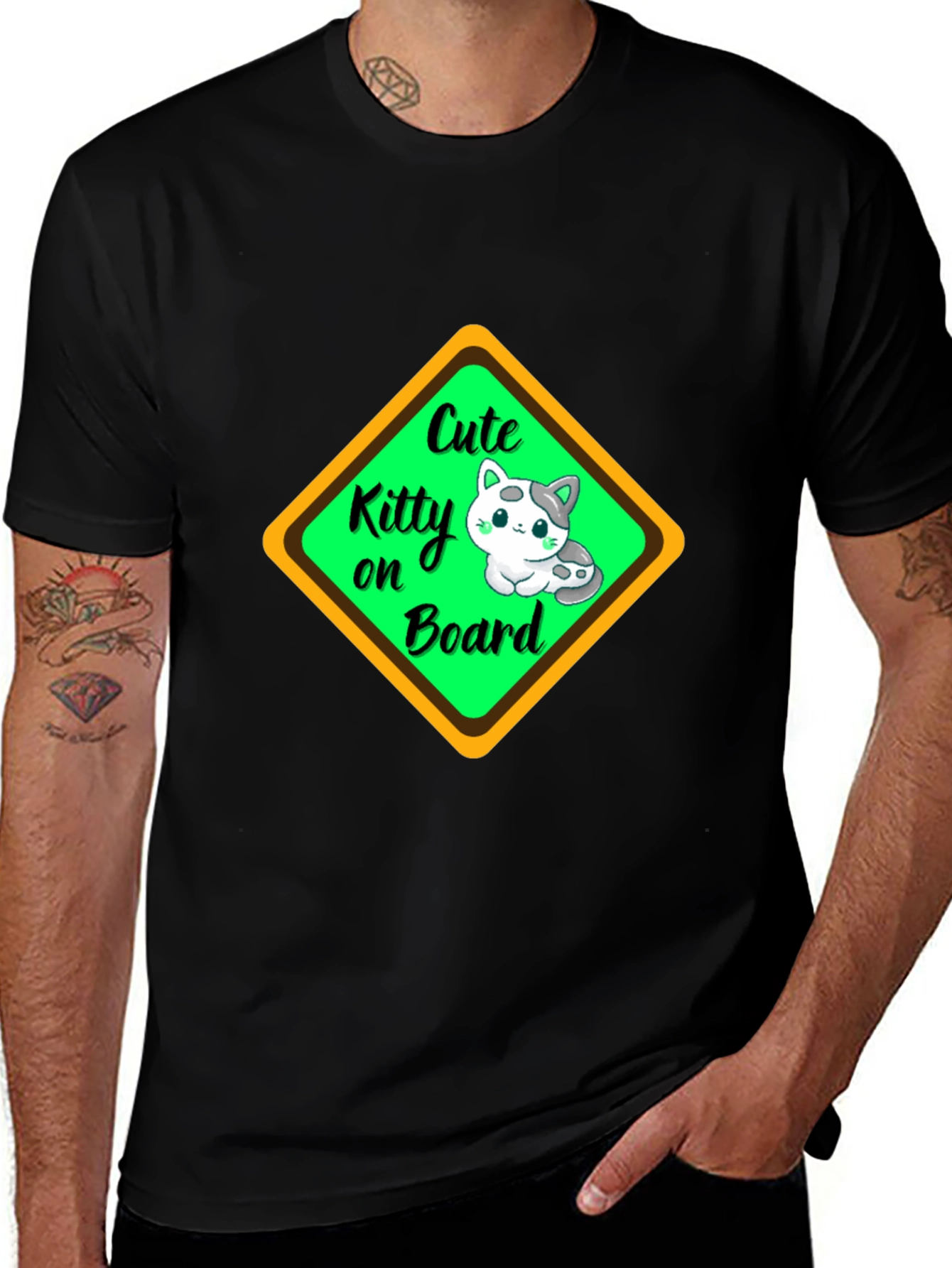 Variant 25 of Cute Kitty On Board Black T-Shirt