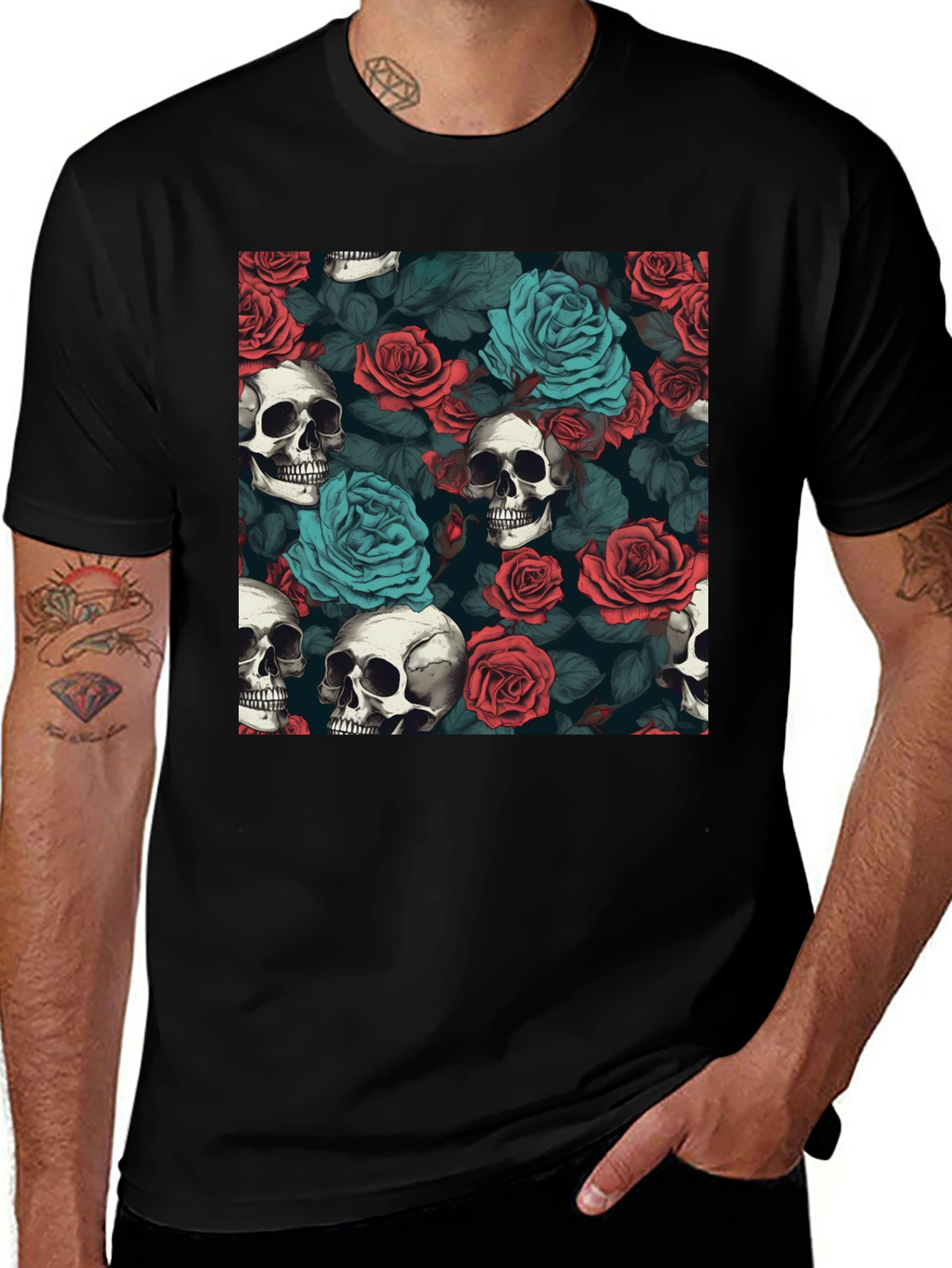 Variant 20 of Skull & Rose Graphic Tee - Dark Aesthetic