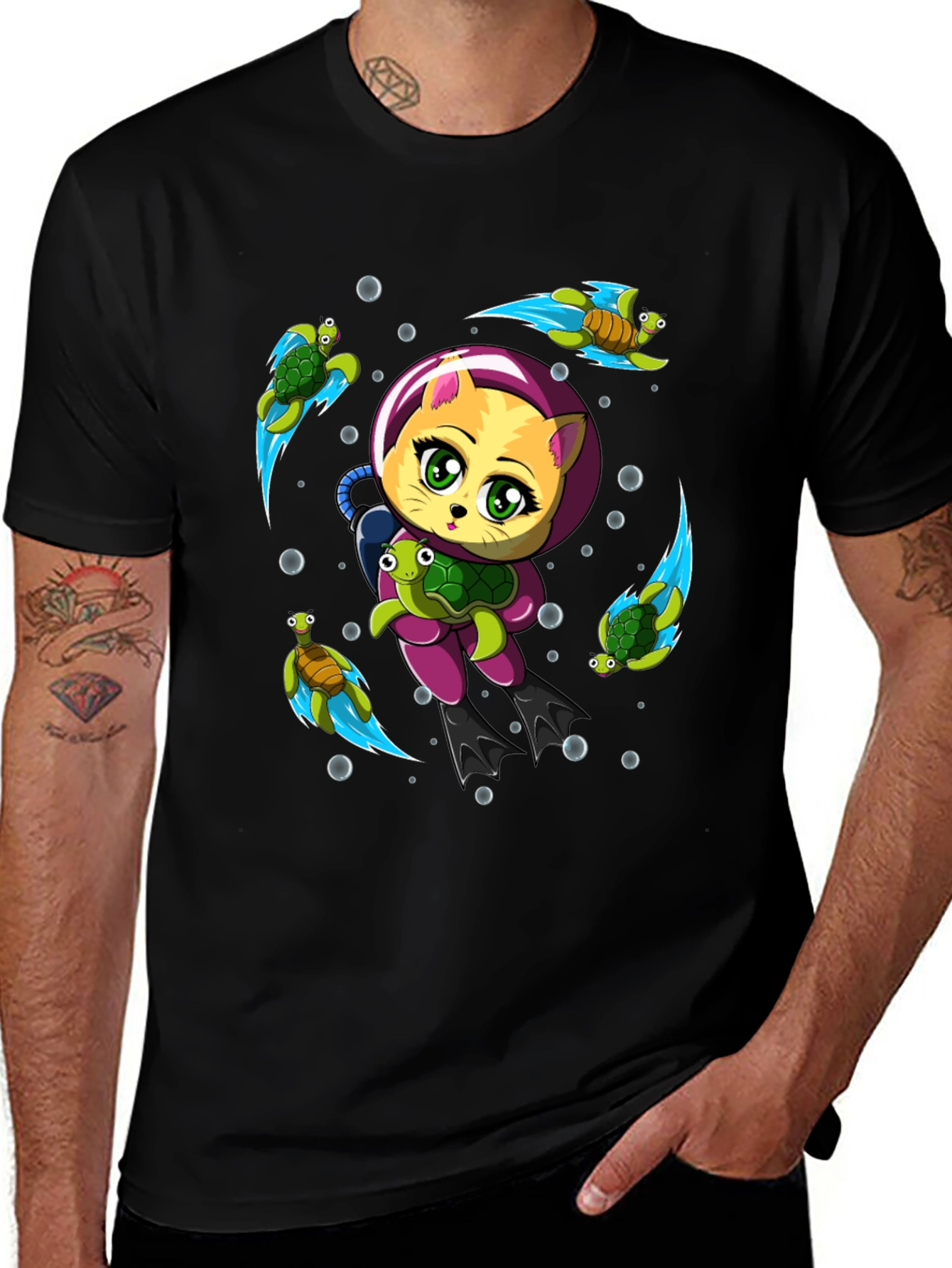 Variant 14 of Cat Scuba Diver Graphic T-Shirt - Underwater Adventure Tee