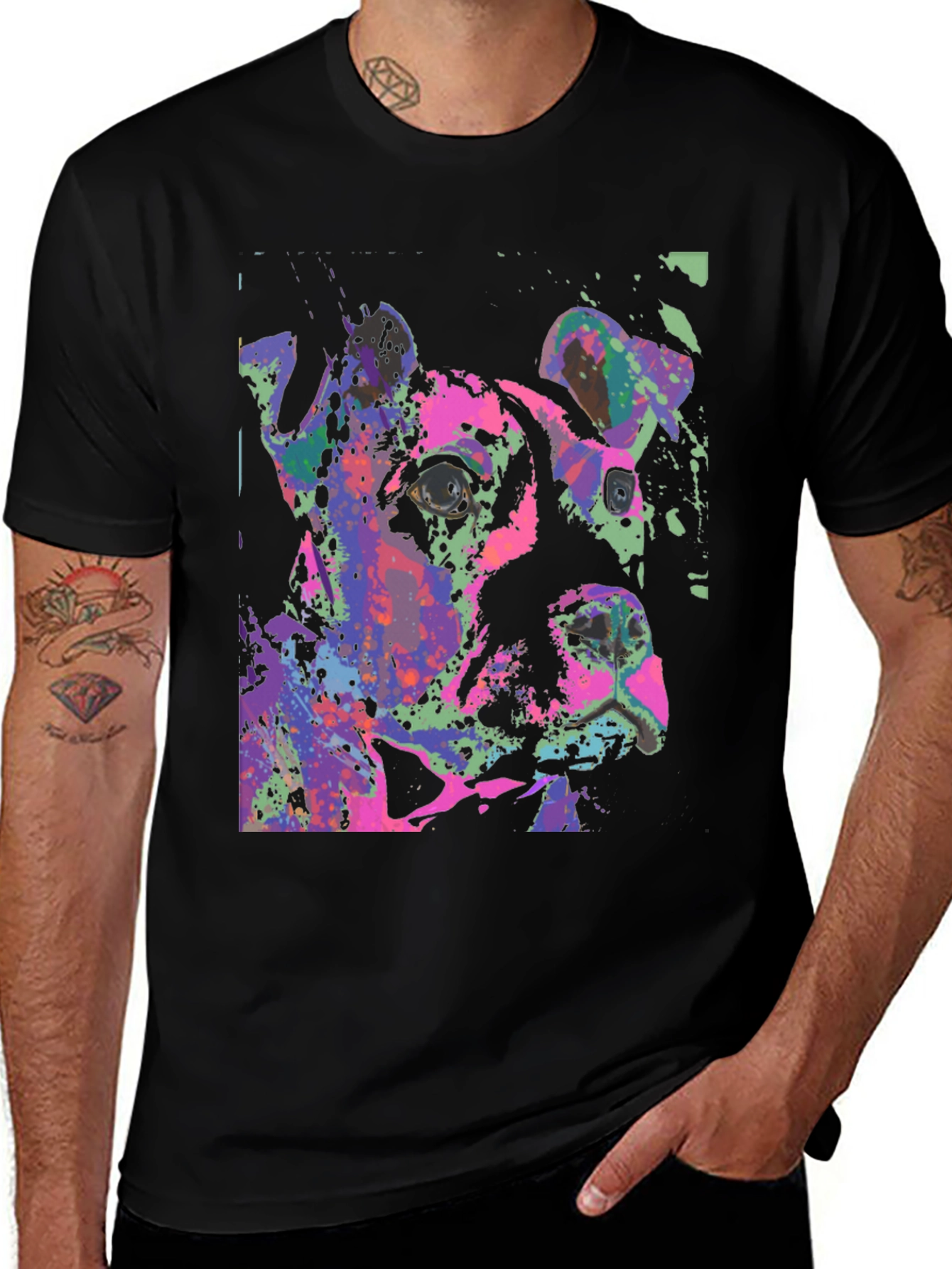 Abstract Dog Print Black T-Shirt