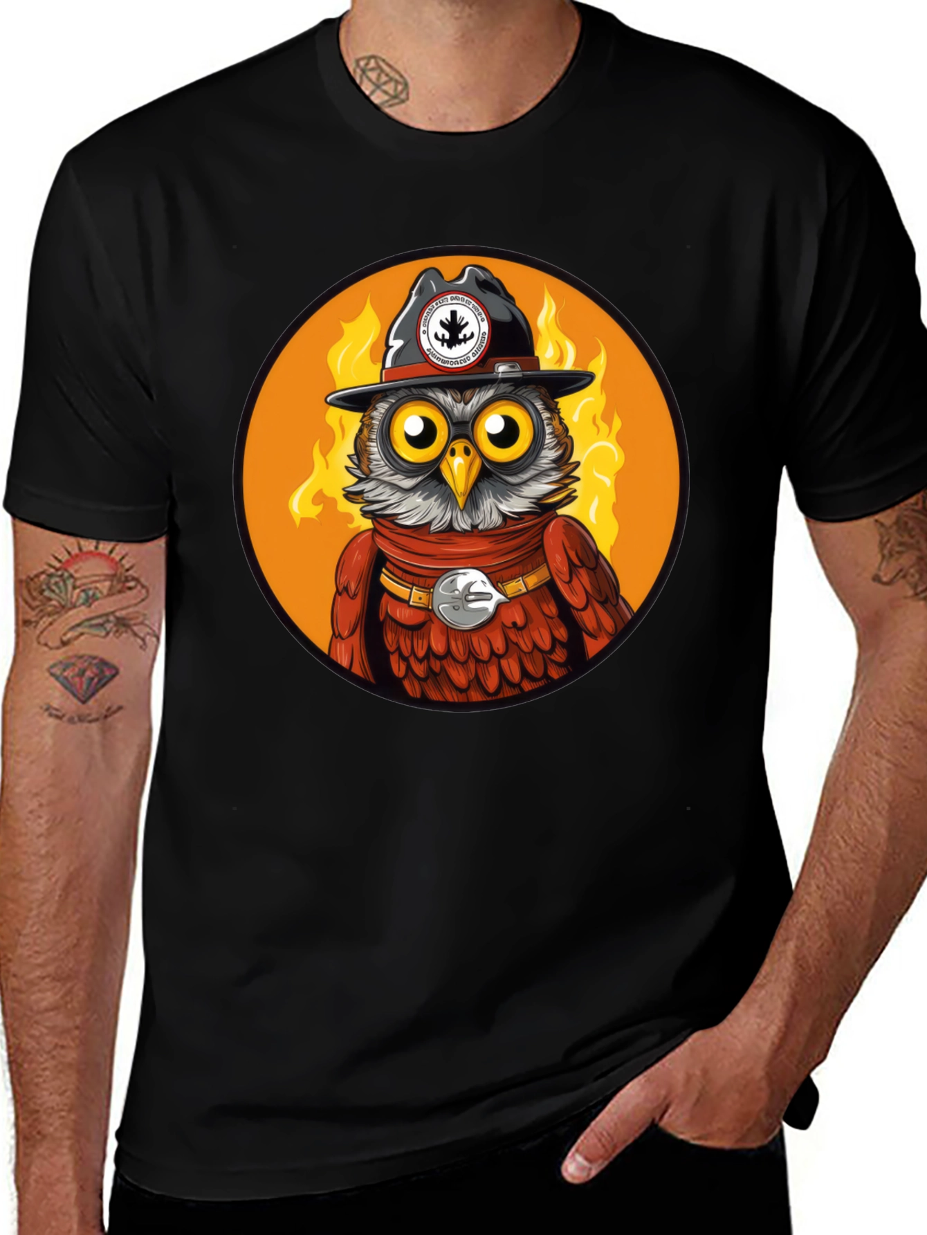 Variant 10 of Owl Sheriff T-Shirt - Black Cotton Graphic Tee