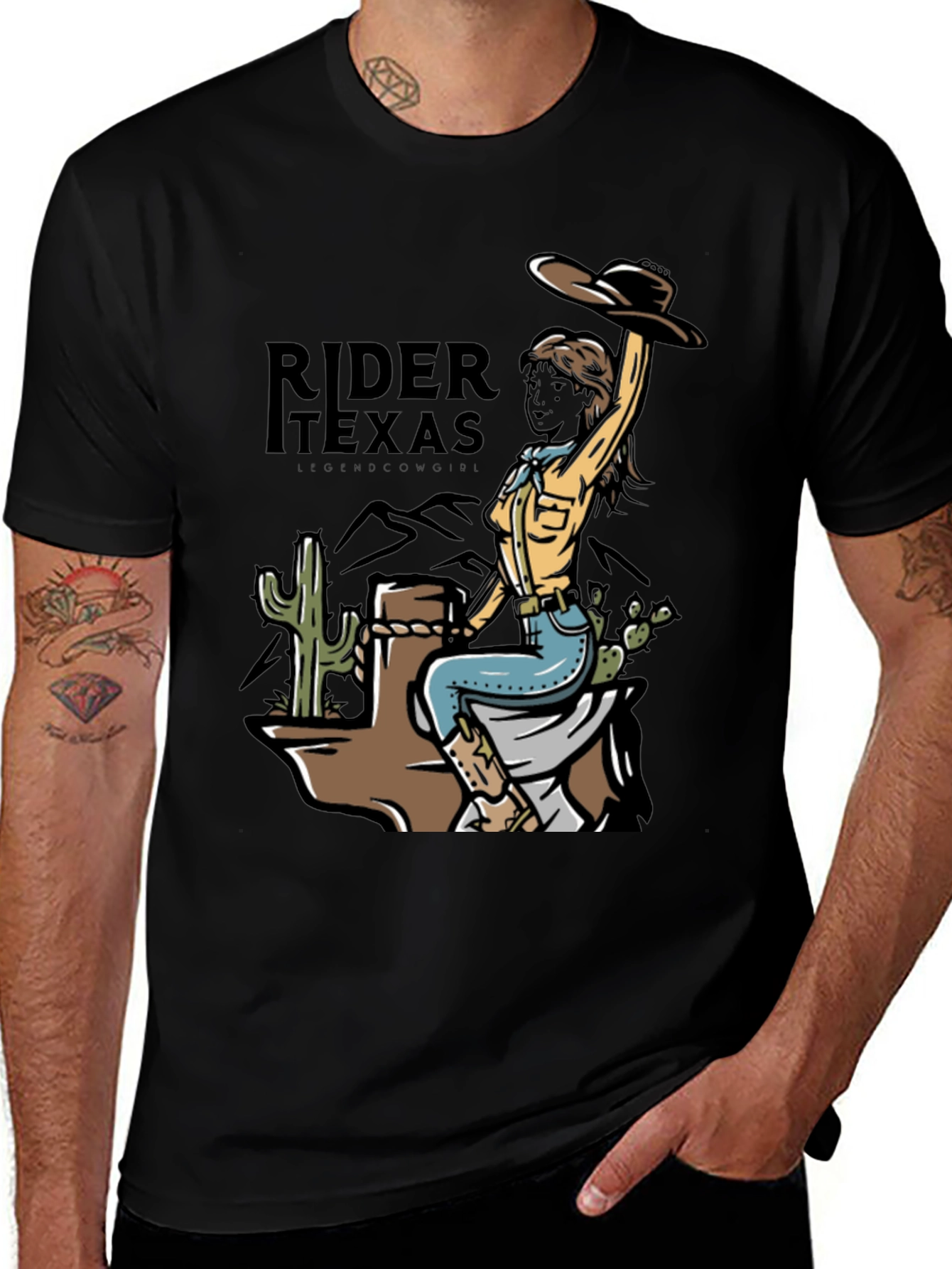 Variant 13 of Rider Texas Graphic Tee - Black Cotton T-Shirt