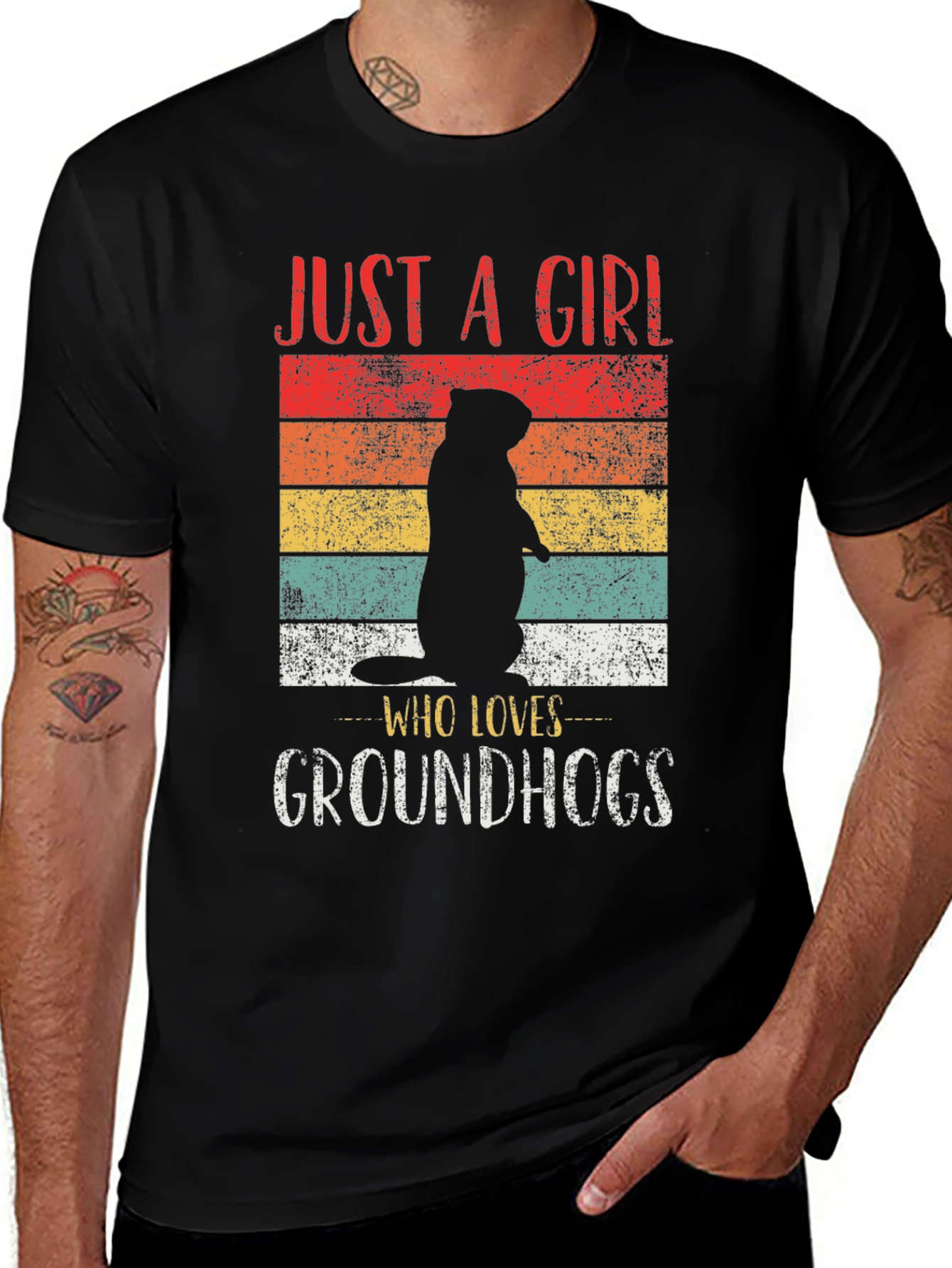 Variant 15 of Girl Who Loves Groundhogs Retro T-Shirt