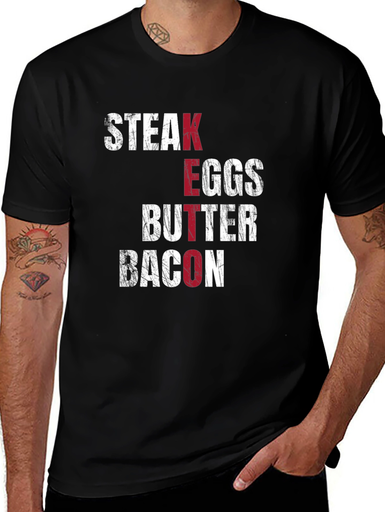 Variant 5 of Keto Diet T-Shirt - Steak Eggs Butter Bacon - Black