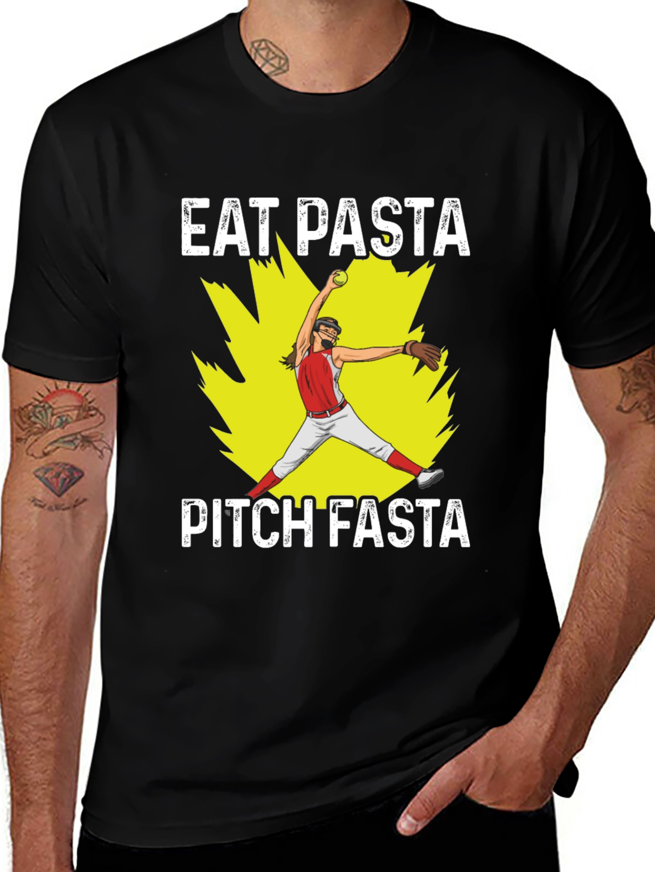Variant 29 of Eat Pasta Pitch Fasta Softball Graphic T-Shirt