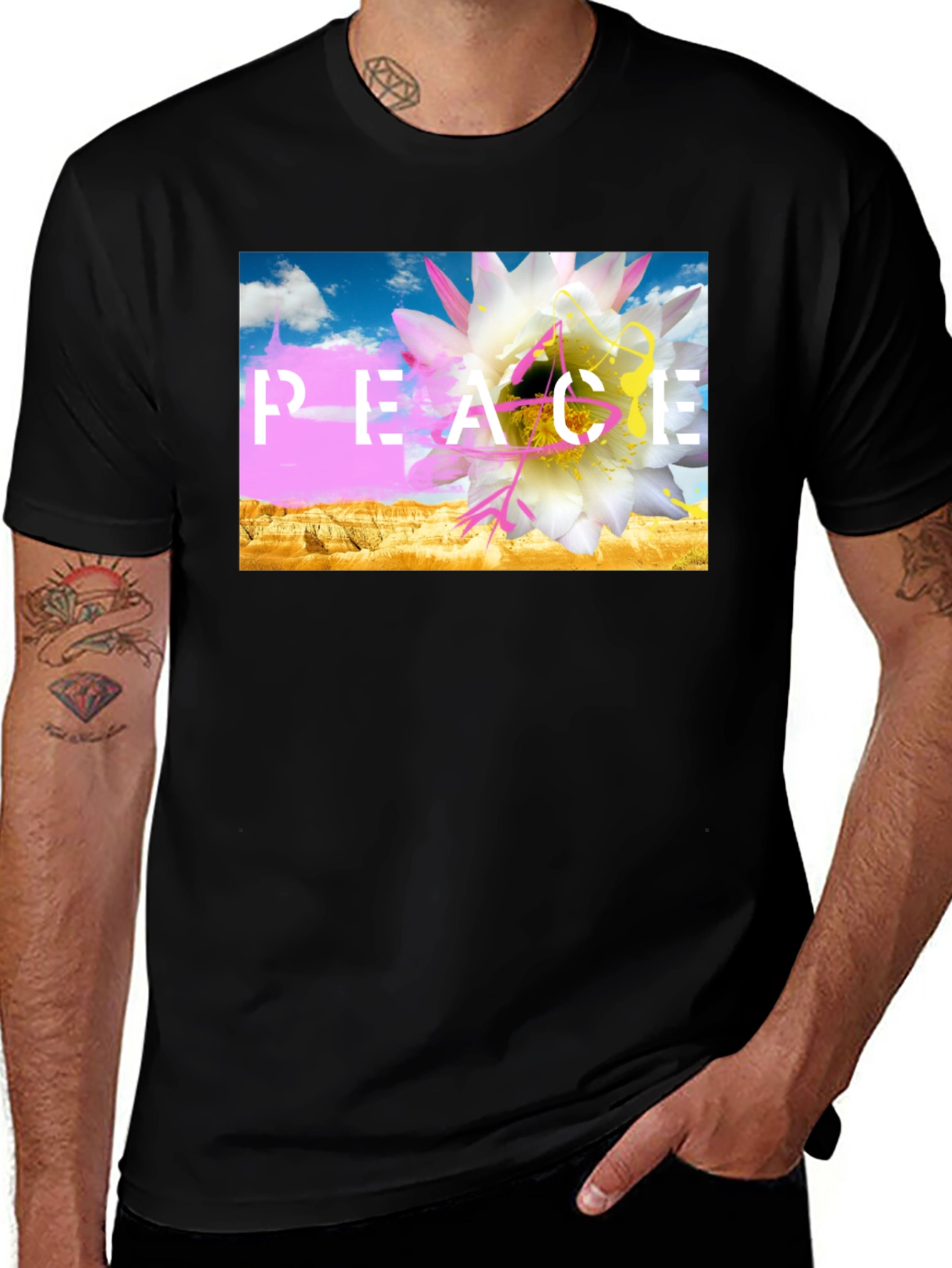 Variant 21 of Peace Desert Flower Graphic Tee - Black