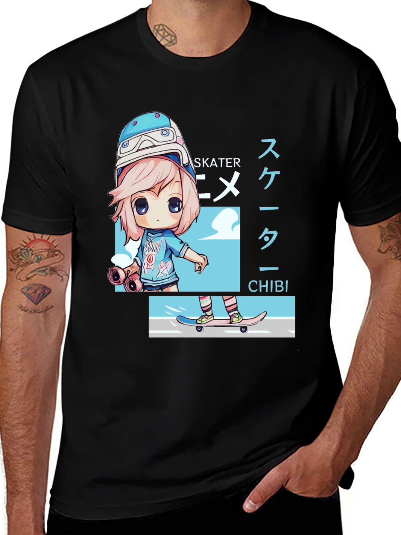 Variant 7 of Anime Skater Chibi Black T-Shirt