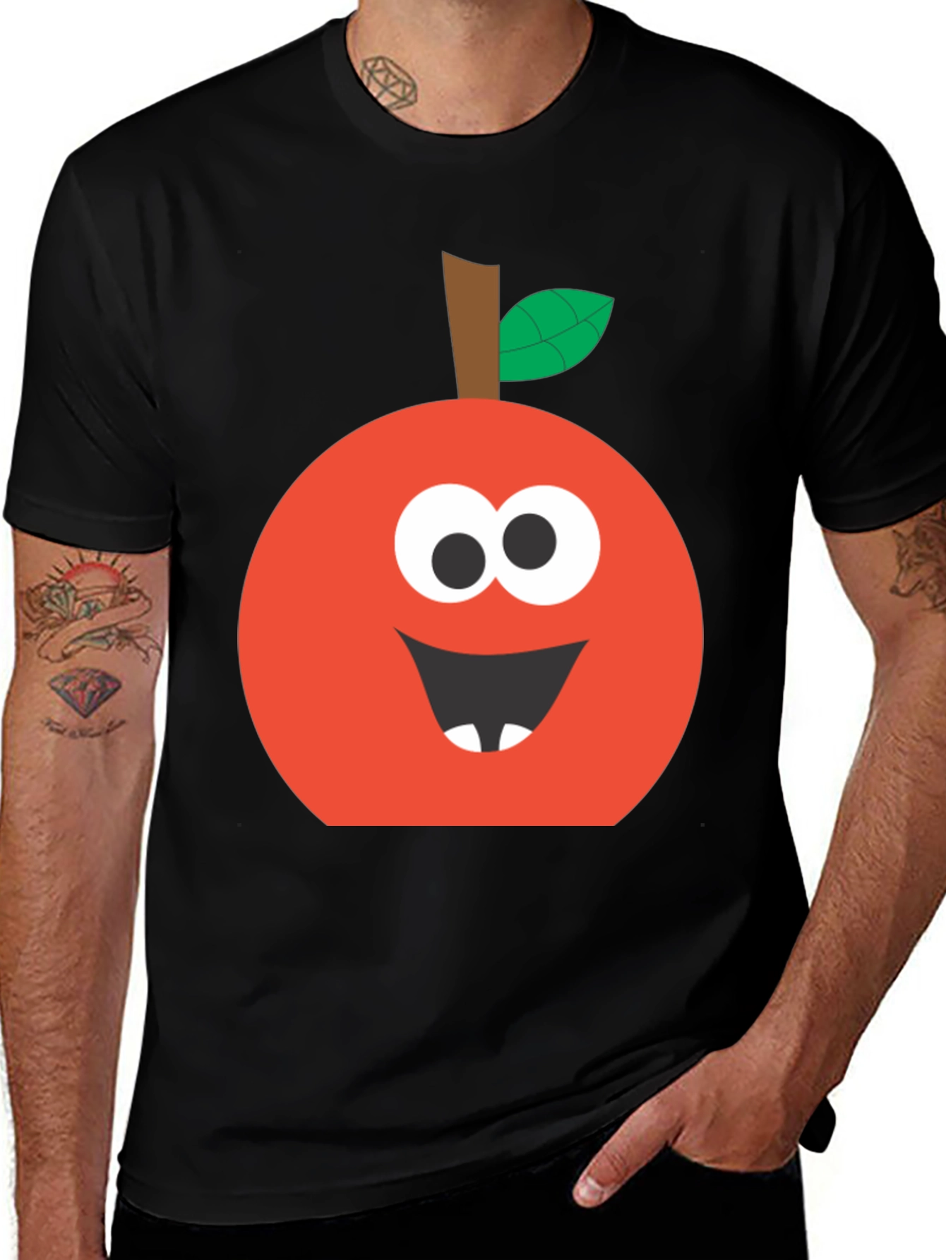 Black Funny Apple Face T-Shirt - Cute Cartoon Graphic Tee main image