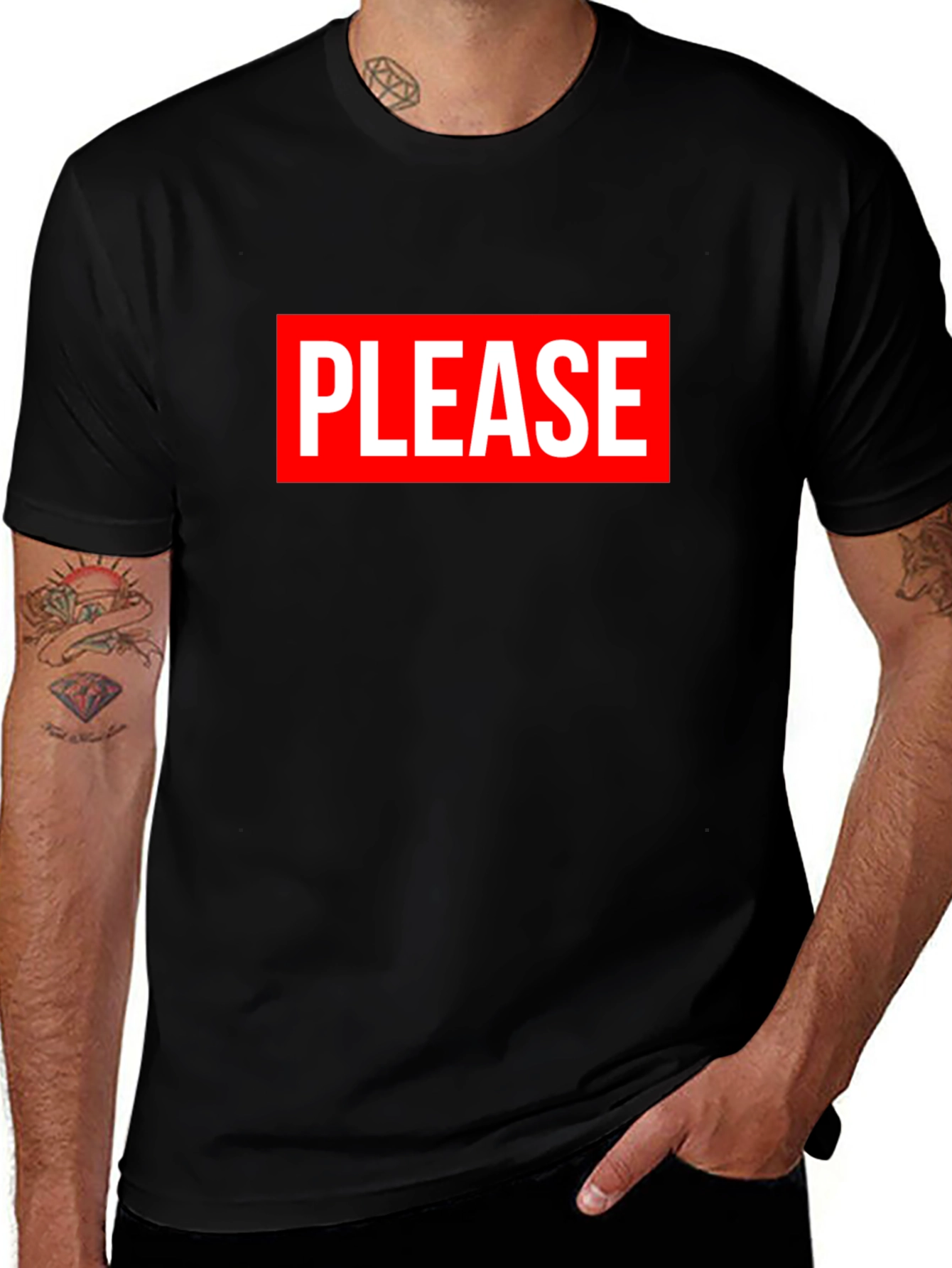 Variant 18 of "PLEASE" Graphic Tee - Men's Black Short Sleeve T-Shirt
