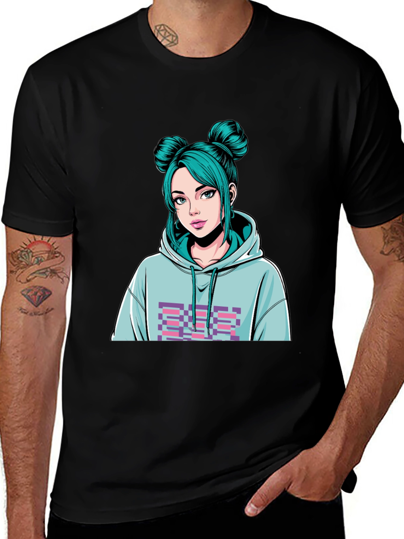 Anime Girl Graphic Black T-Shirt