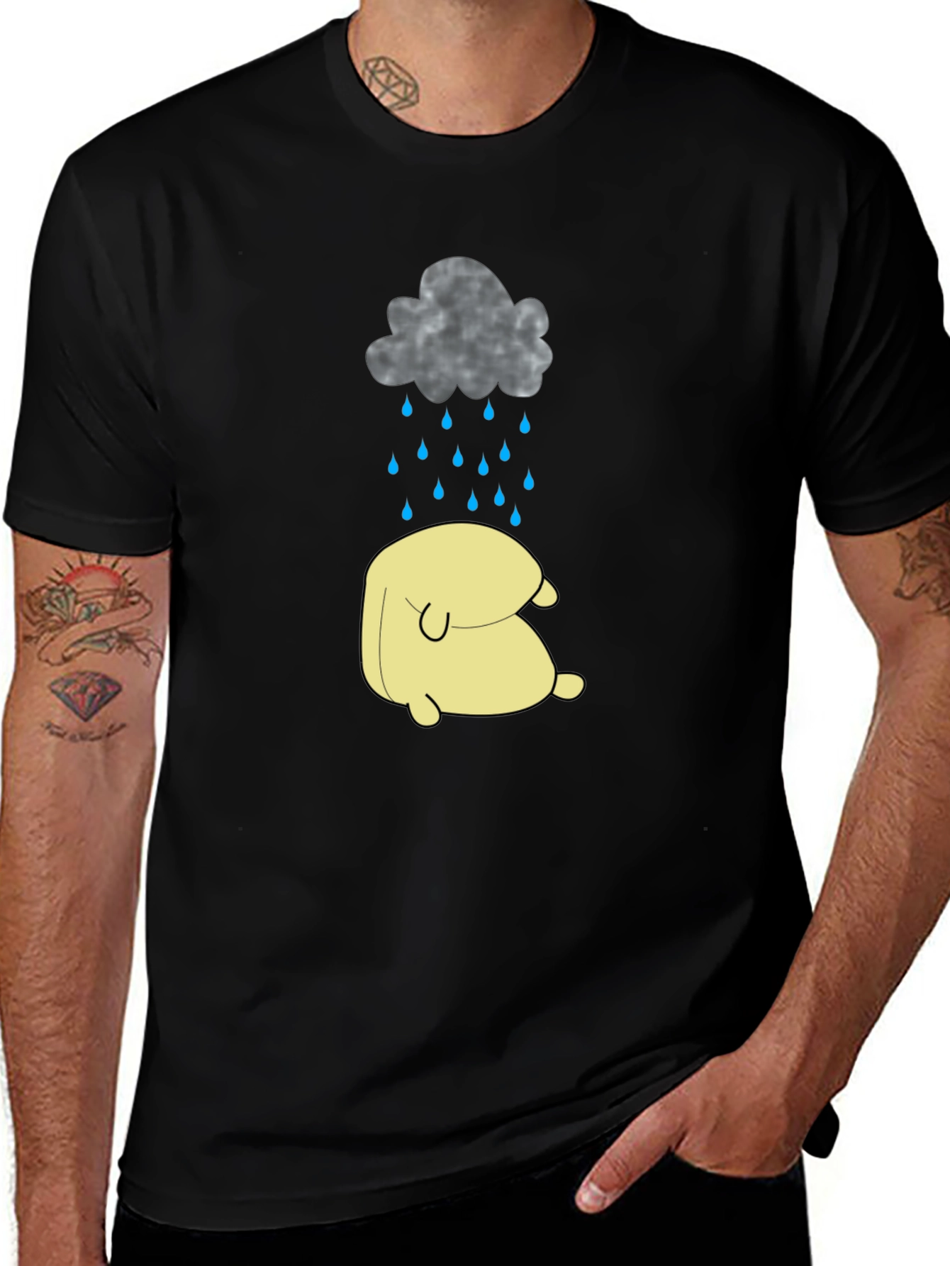 Variant 6 of Sad Cloud & Character Graphic Tee - Black Cotton