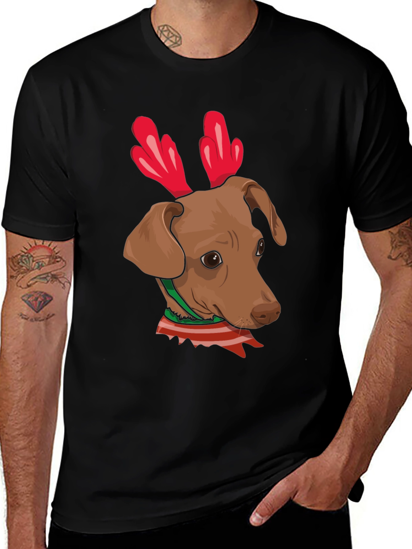 Dog Reindeer Antlers Christmas Graphic T-Shirt