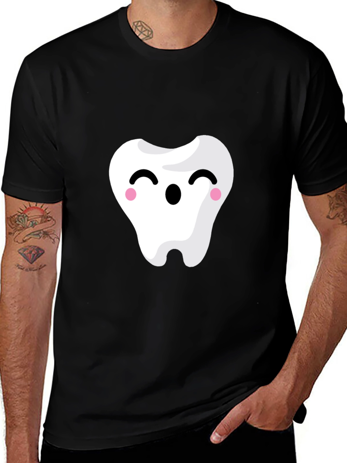 Cute Tooth Graphic Tee - Black Cotton Shirt