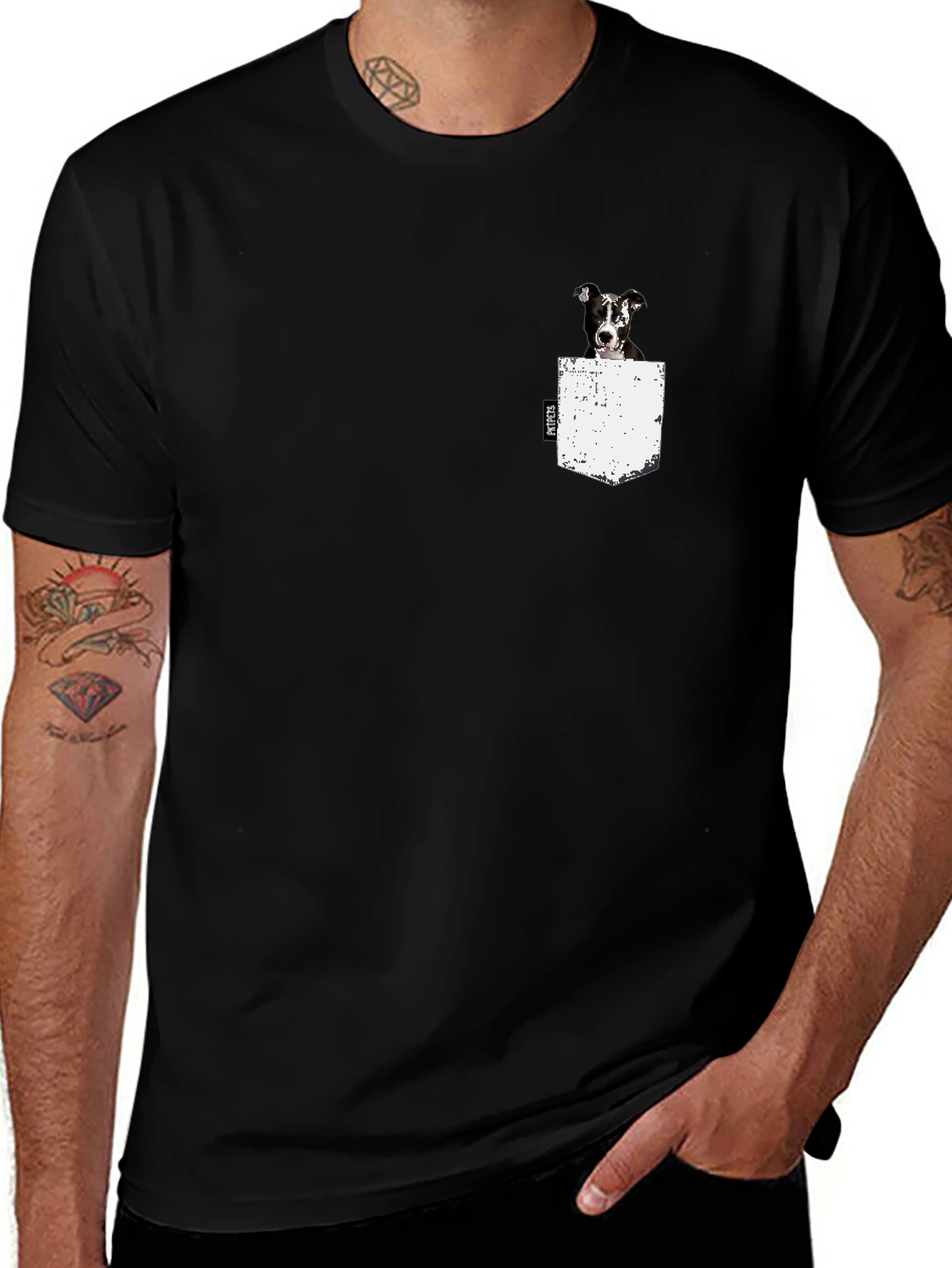 Variant 17 of Dog in Pocket Graphic Tee - Black T-Shirt