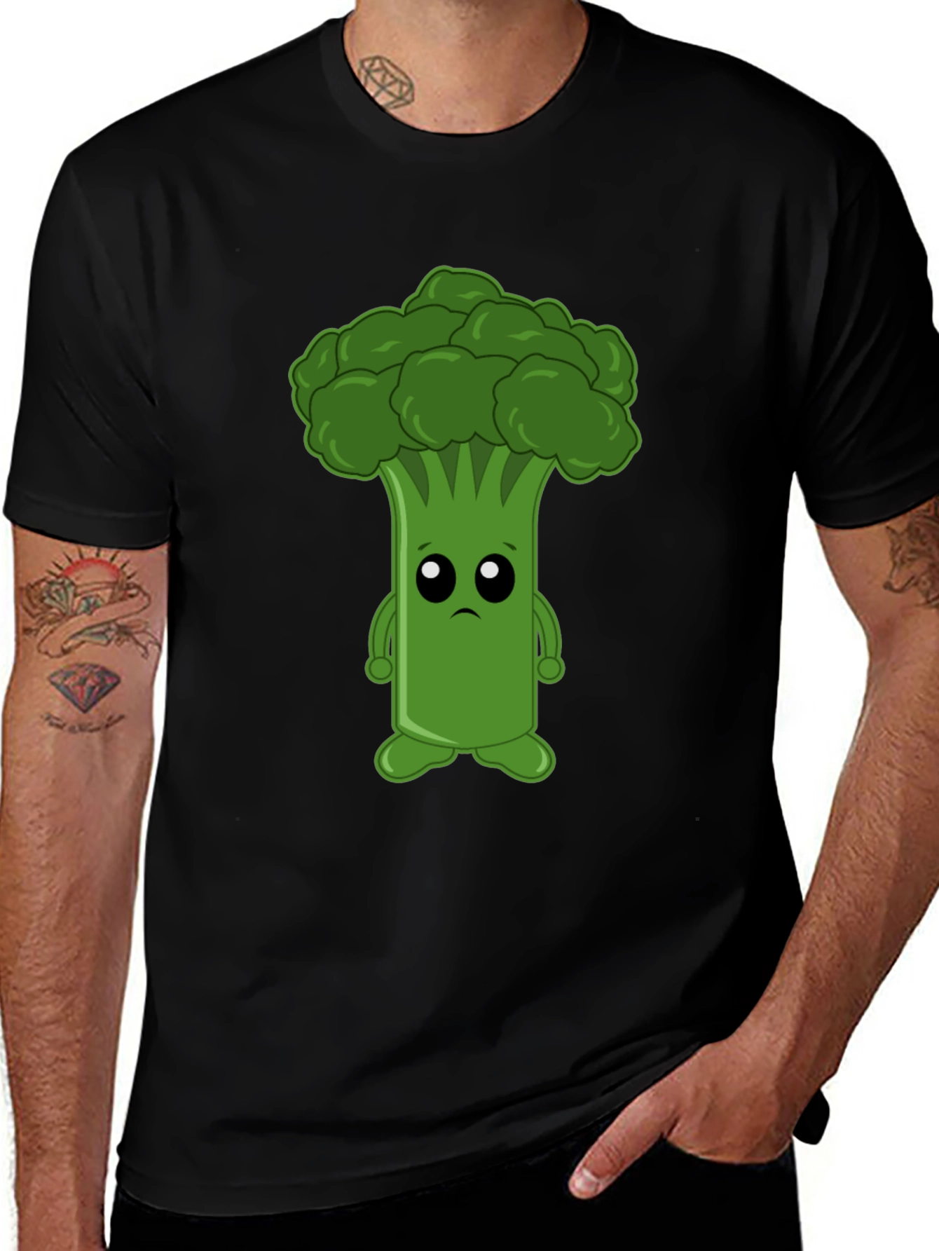 Variant 13 of Broccoli Cartoon Graphic Tee - Black Unisex T-Shirt