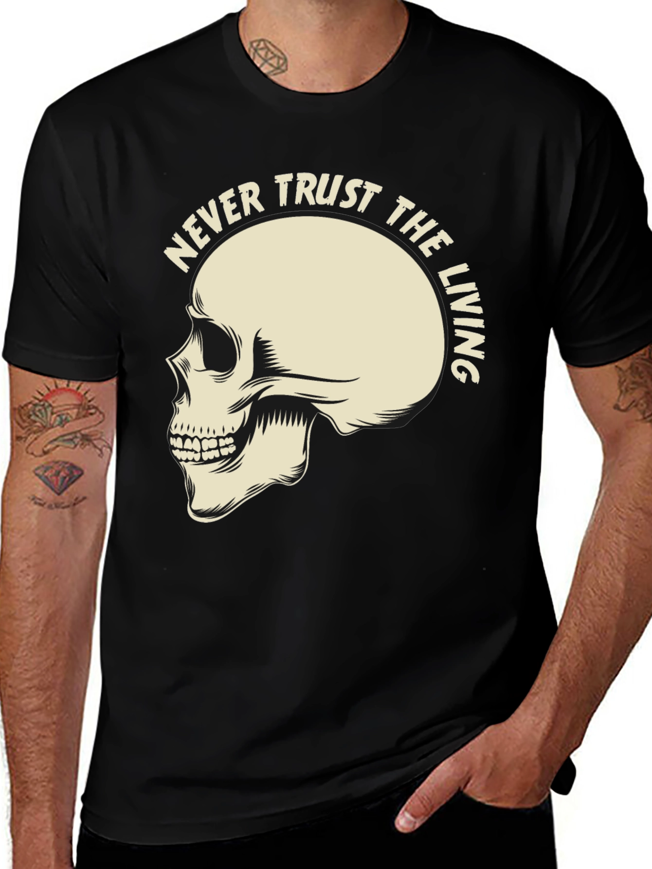 Variant 13 of Never Trust the Living Graphic Tee - Skull Design