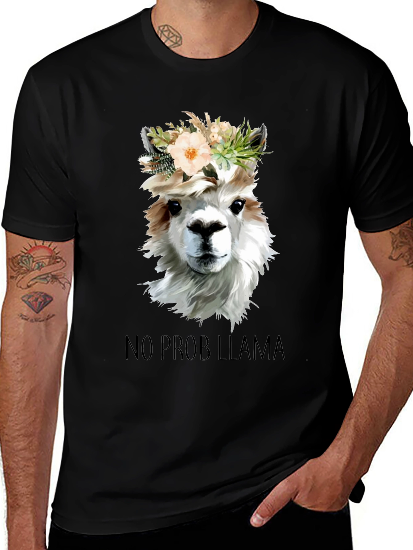 Variant 11 of No Prob Llama T-Shirt - Floral Crown Alpaca Graphic Tee
