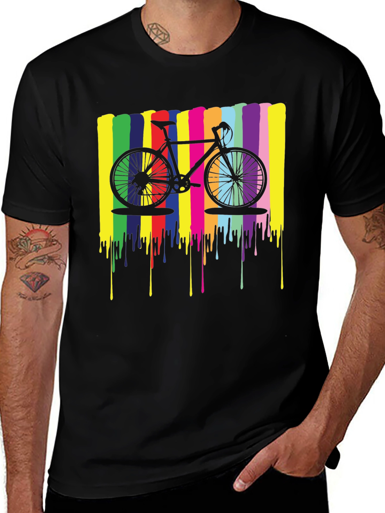 Variant 10 of Rainbow Bike Graphic Tee - Stylish Black Cotton T-Shirt