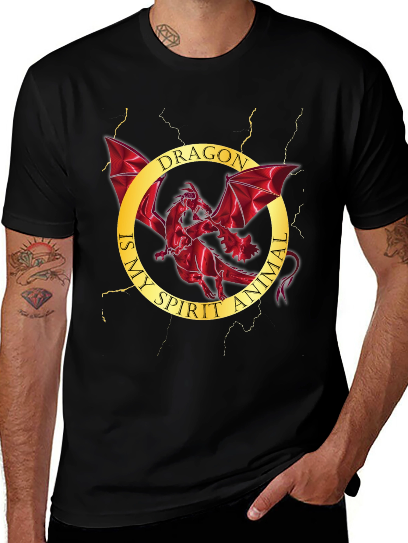 Black Dragon Spirit Animal Graphic Tee - Men's Black T-Shirt main image