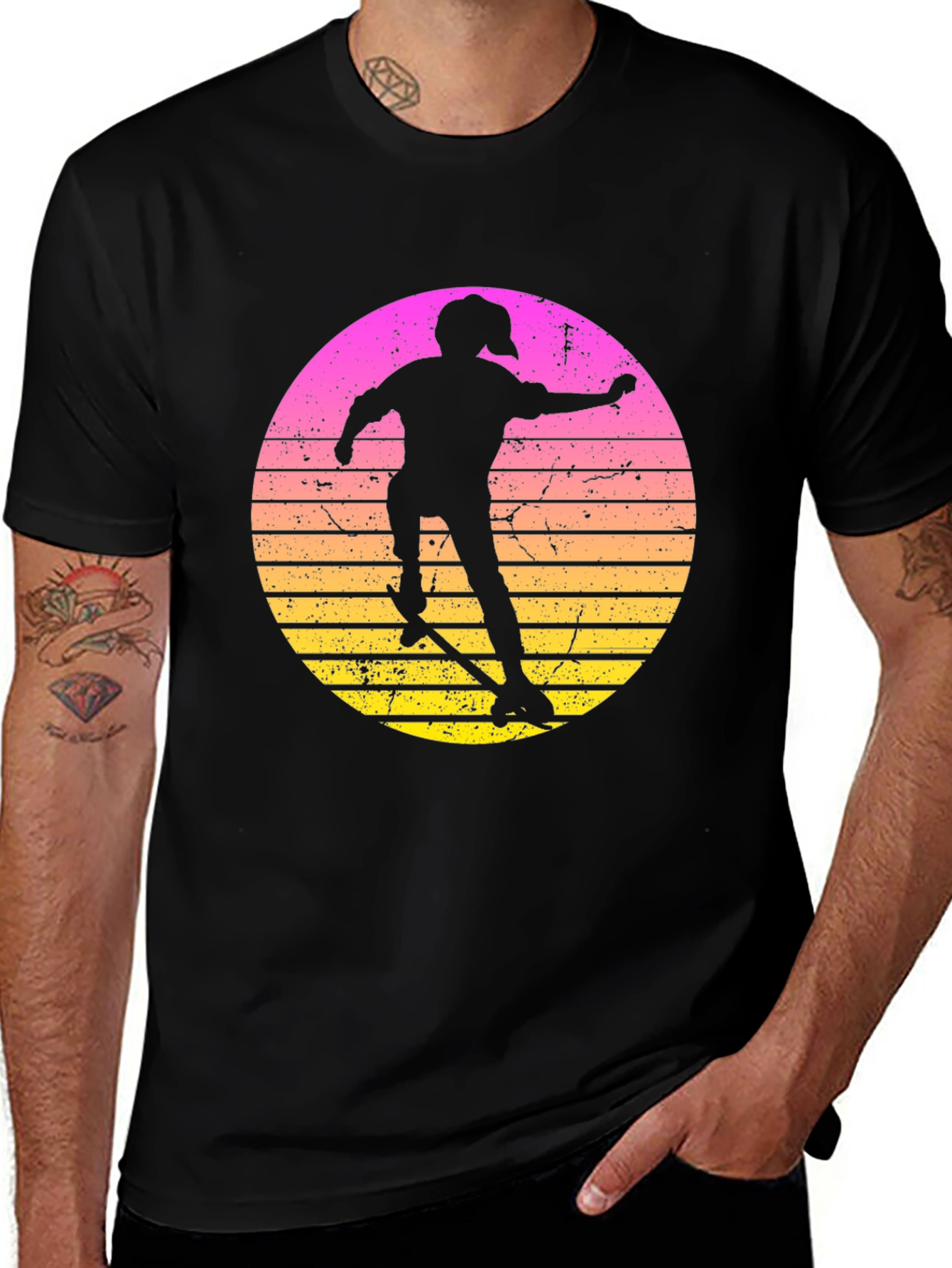 Variant 24 of Retro Skater Sunset Graphic Tee - Cool Casual Wear