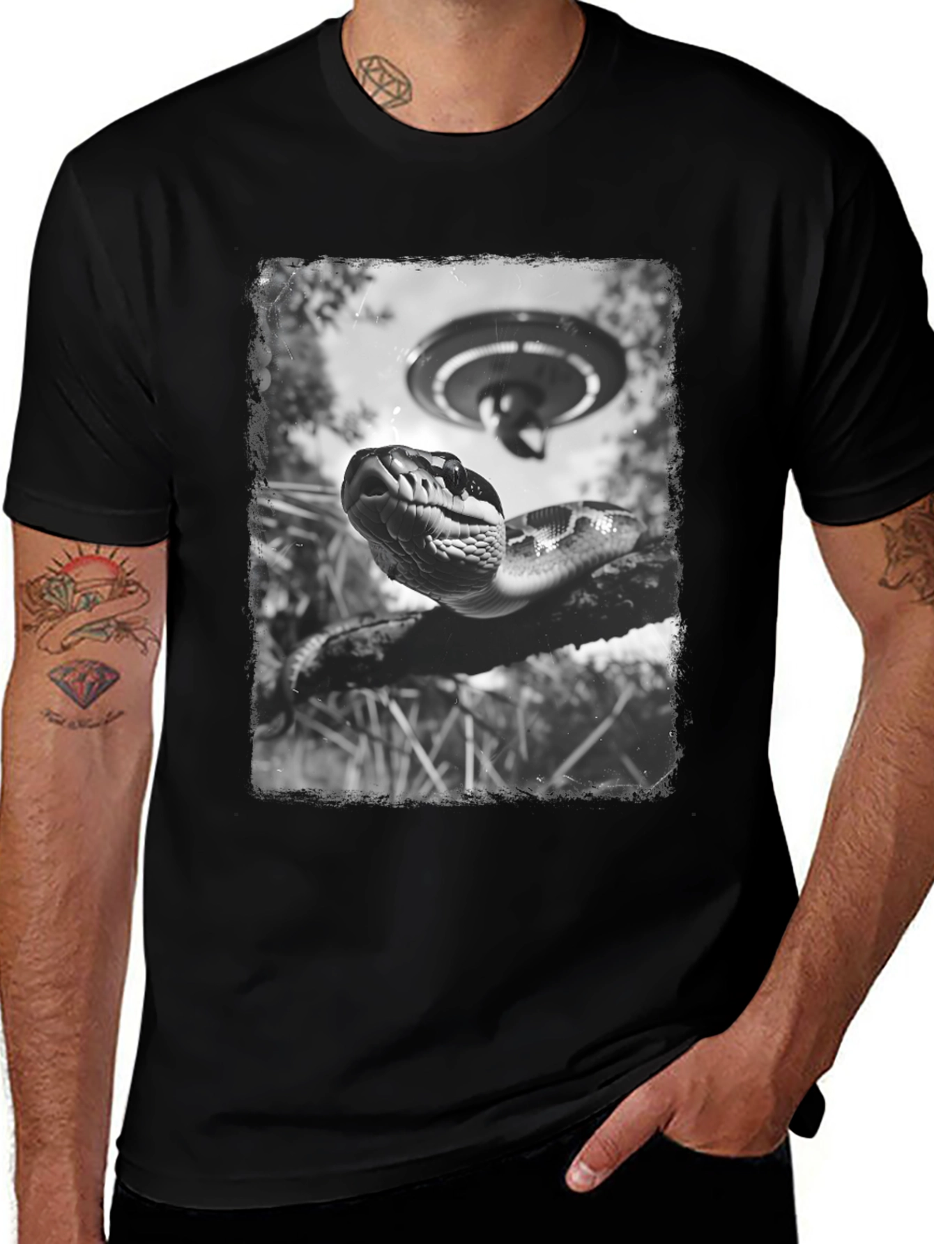 Variant 10 of Snake UFO Graphic Tee - Men's Black T-Shirt